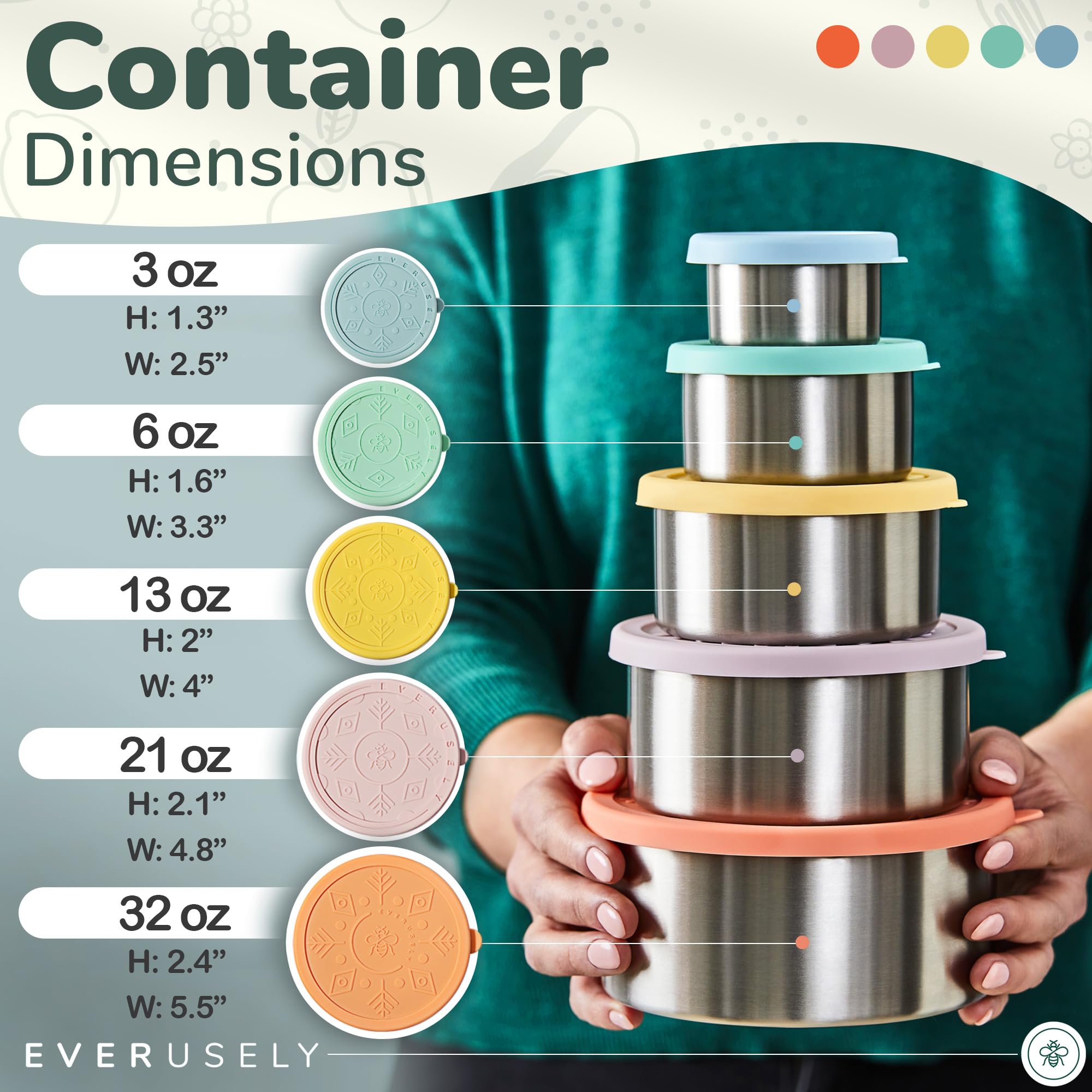 Everusely leakproof lids seal securely for mess-free transport.