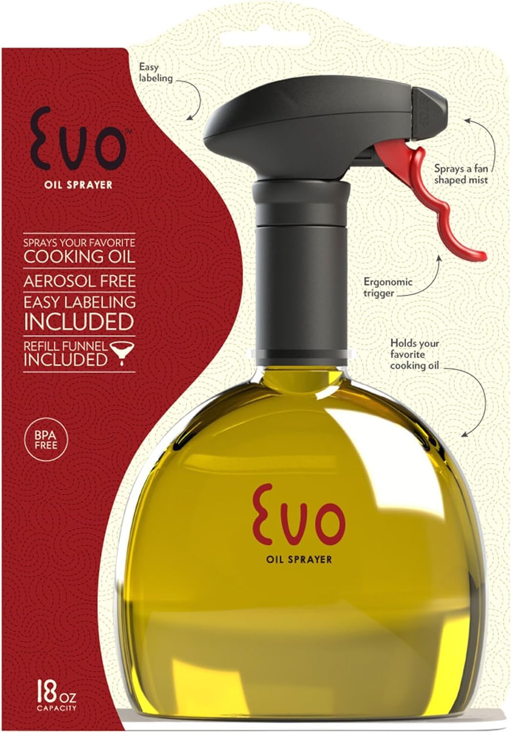 Evo Oil Sprayer offers 24-ounce capacity for longer cooking sessions.