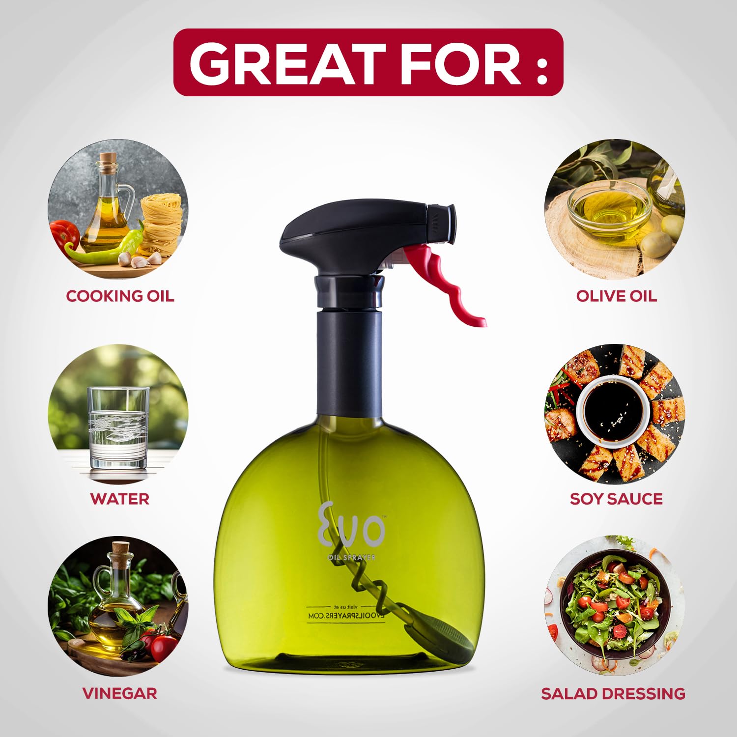 Evo Oil Sprayer features an ergonomic design for comfortable, precise spraying
