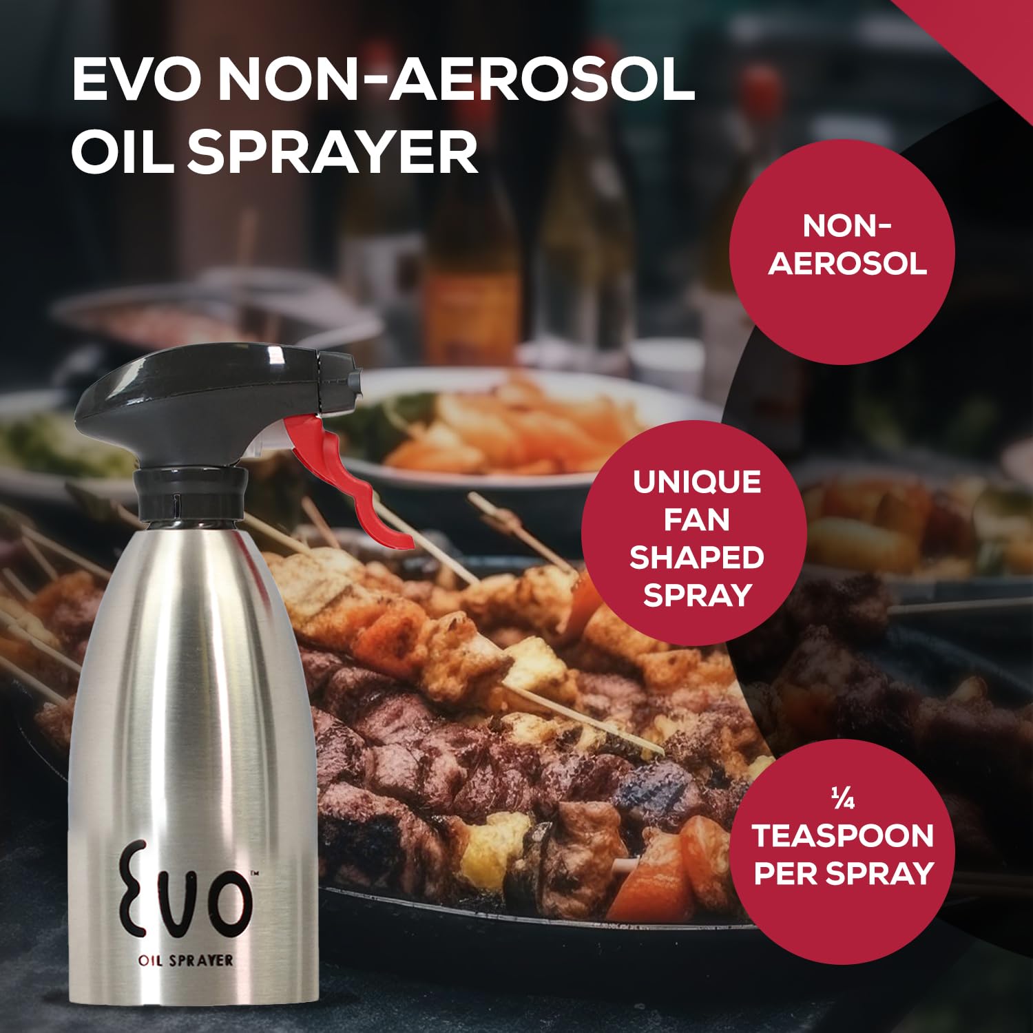 Evo Oil Sprayer 18/8 stainless finish resists fingerprints and cleans easily