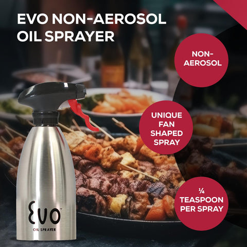 Evo Oil Sprayer 18/8 stainless finish resists fingerprints and cleans easily