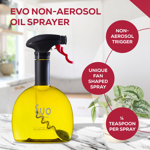 Evo Oil Sprayer flavor filter prevents clogs in the dip tube.