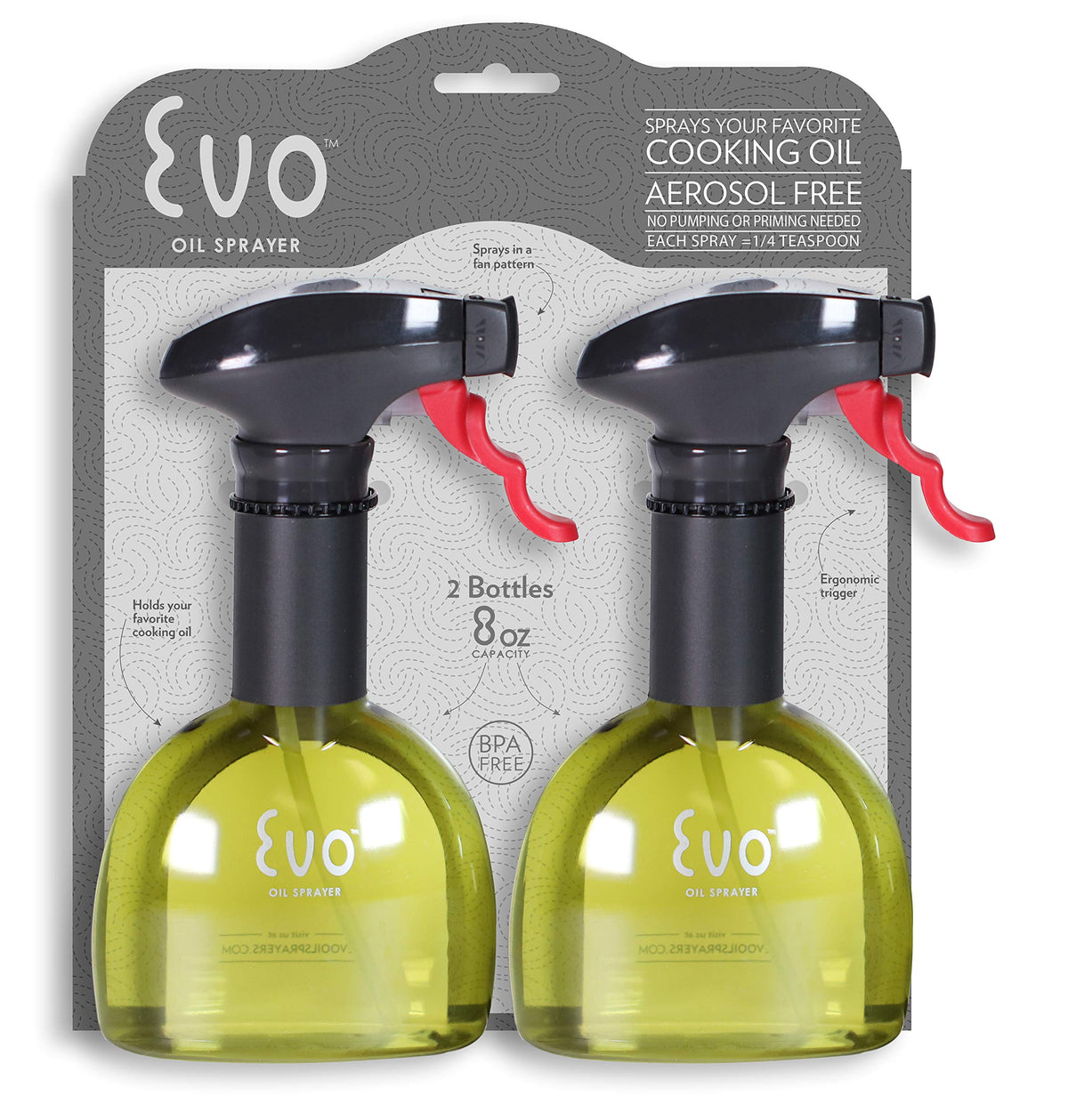 Evo Oil Sprayer two yellow bottles ready for precise olive oil application