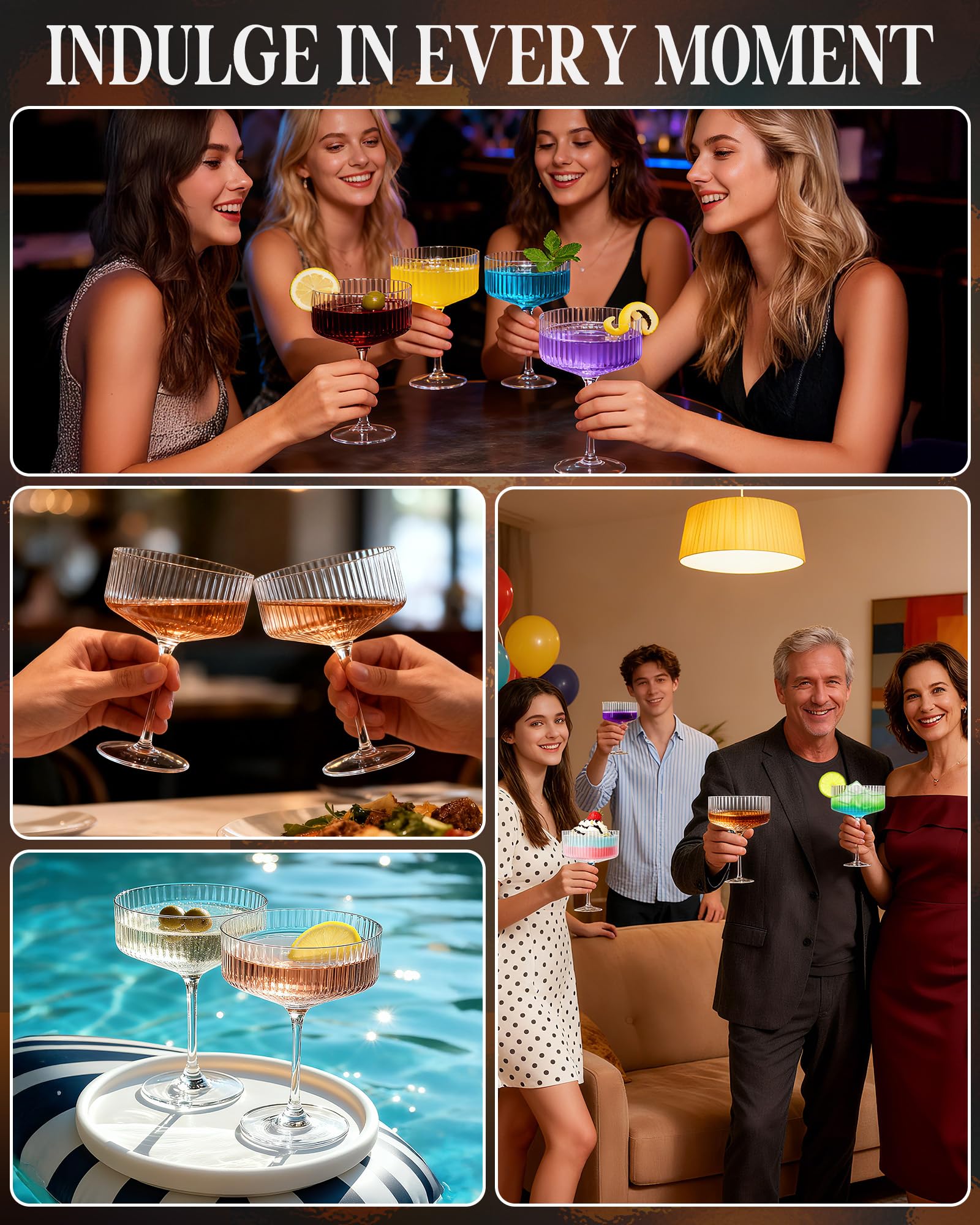 Evoio versatile coupe glasses suit espresso martinis and desserts.