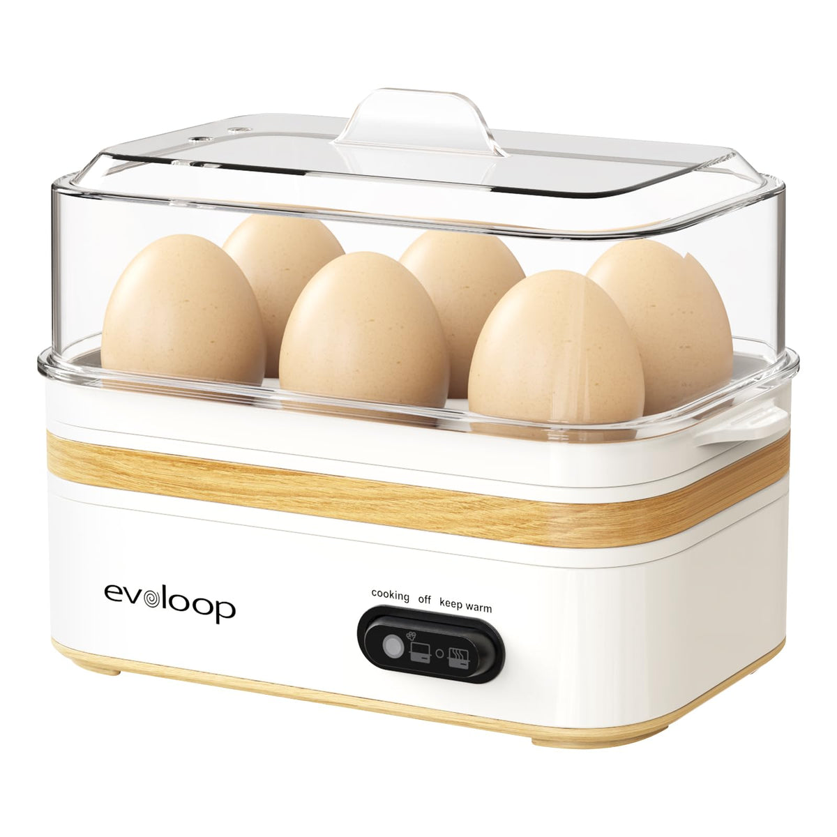 Evoloop rapid egg cooker compact design for quick breakfasts and space savings