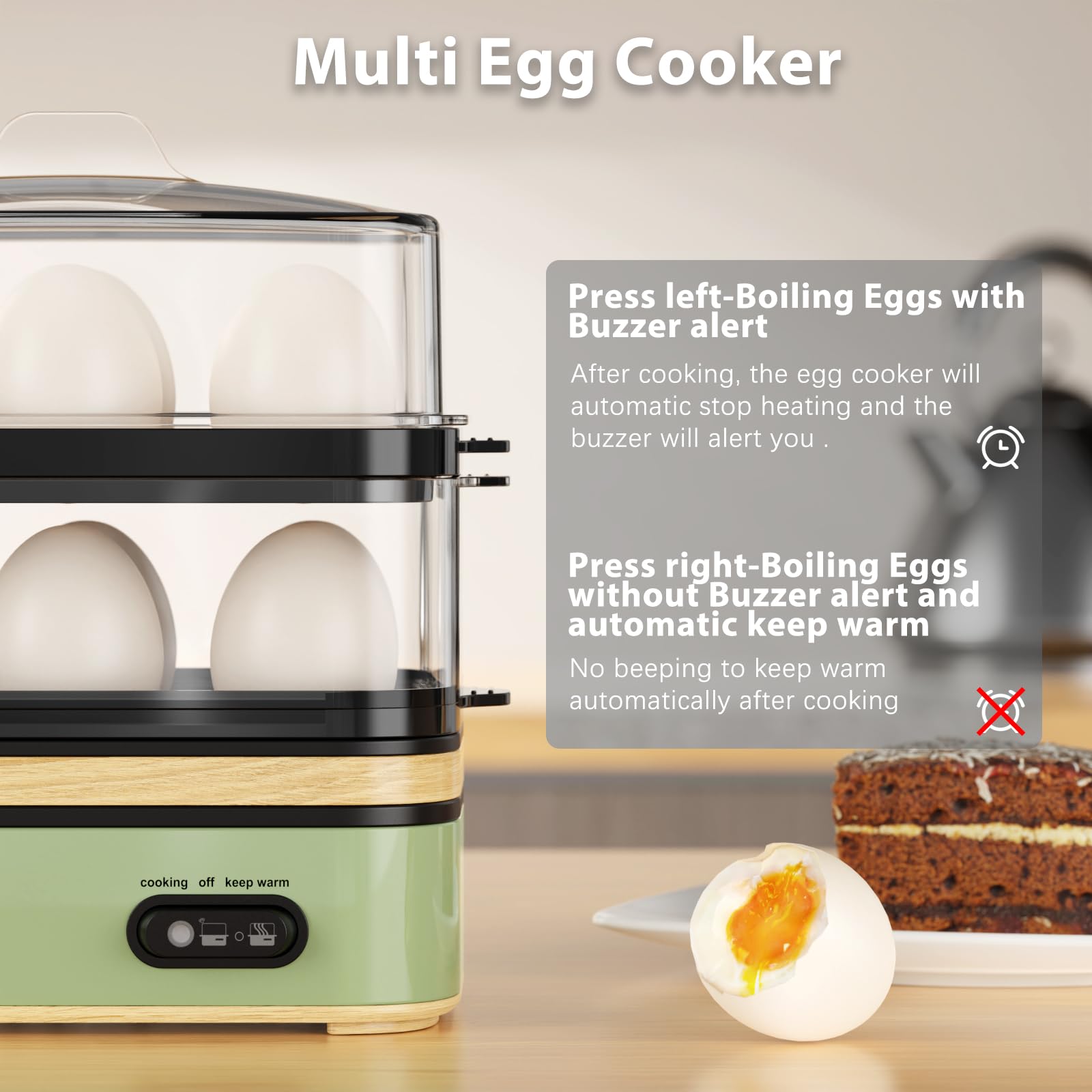 Evoloop Rapid Egg Cooker double-layer setup, ideal for solo meals or family breakfasts