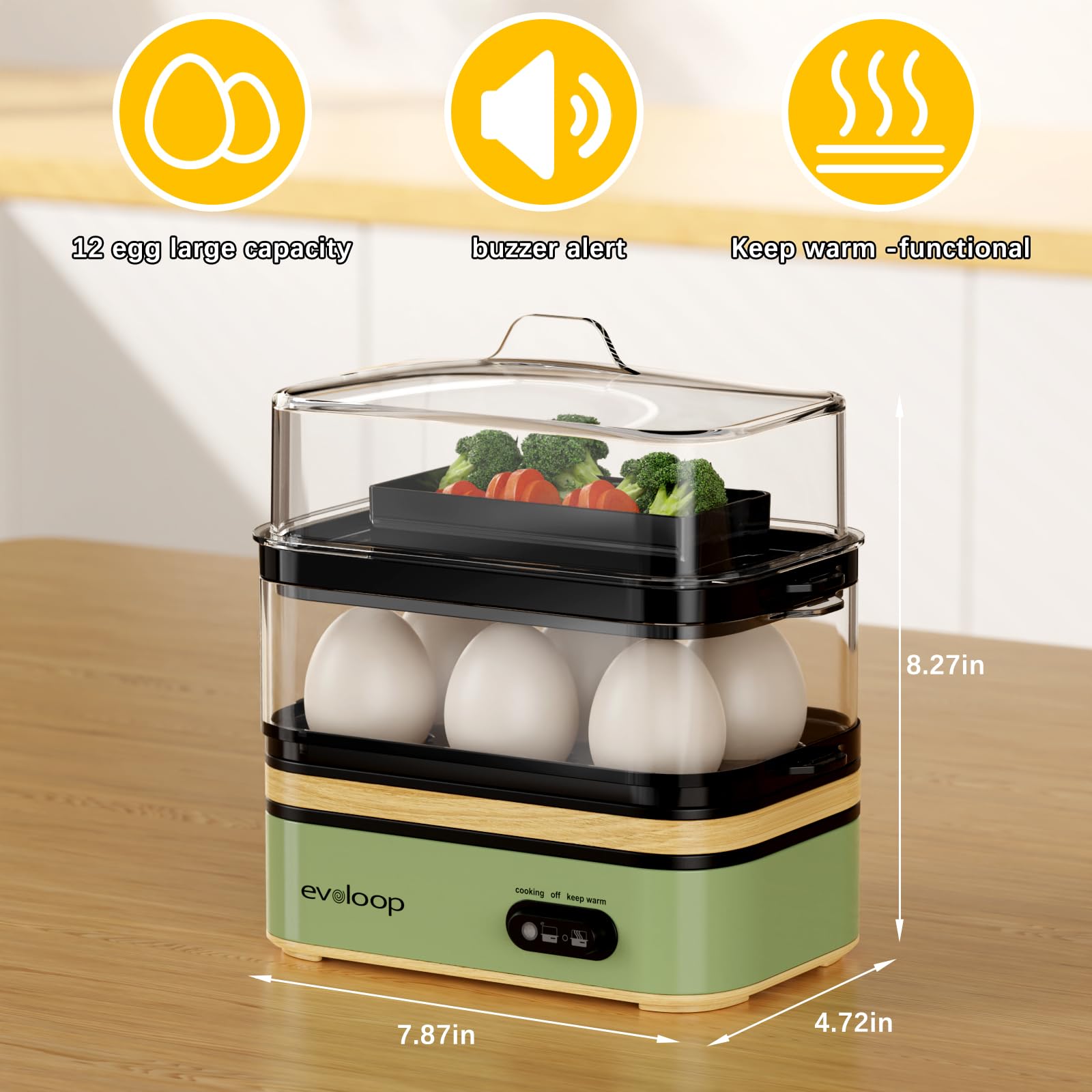 Evoloop Rapid Egg Cooker included trays and guides for versatile cooking