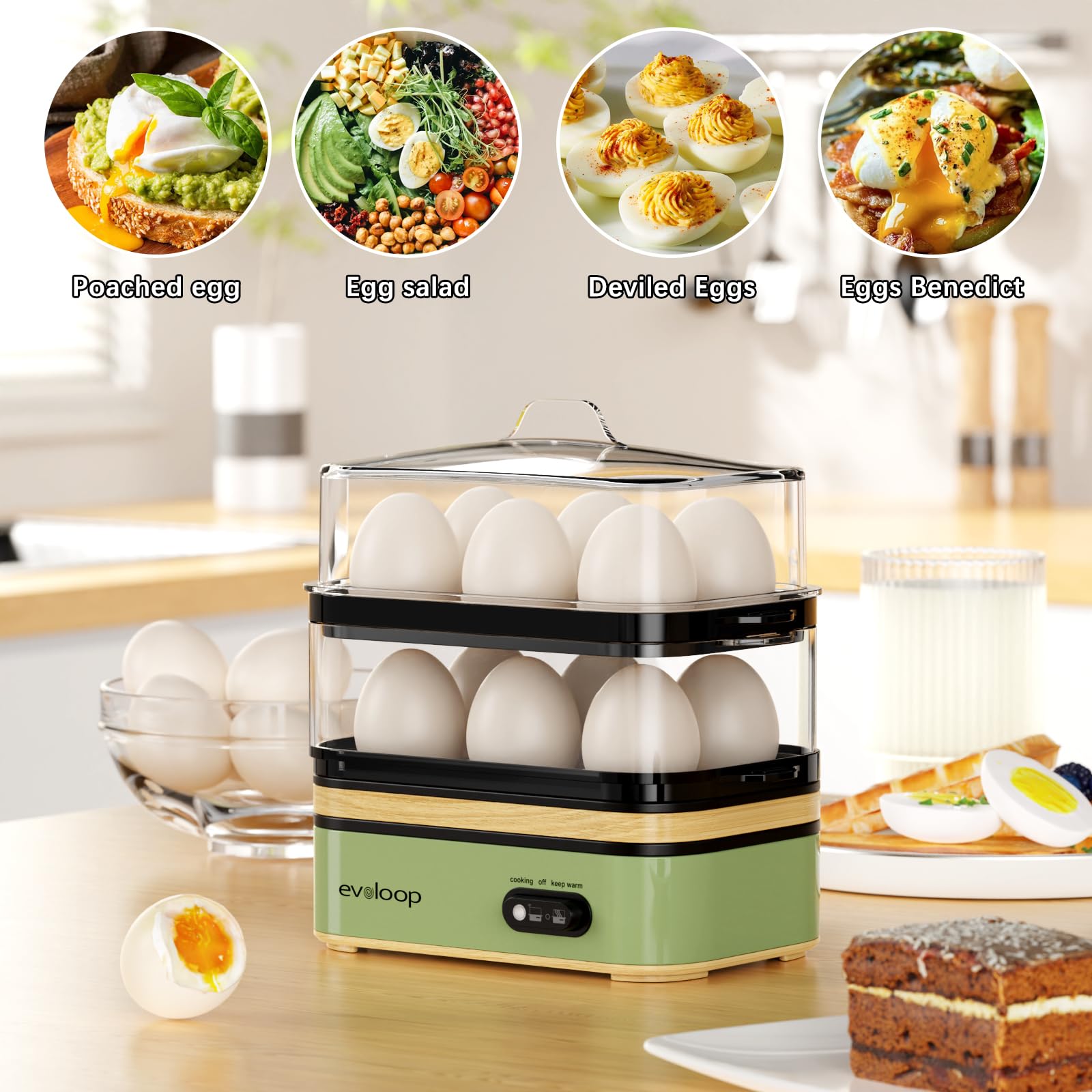 Evoloop Rapid Egg Cooker omelet tray, ready-made breakfast options