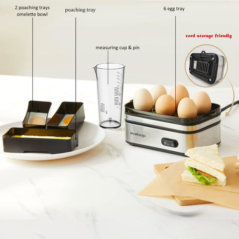 Evoloop Rapid Egg Cooker poaching trays used for gentle poaching.