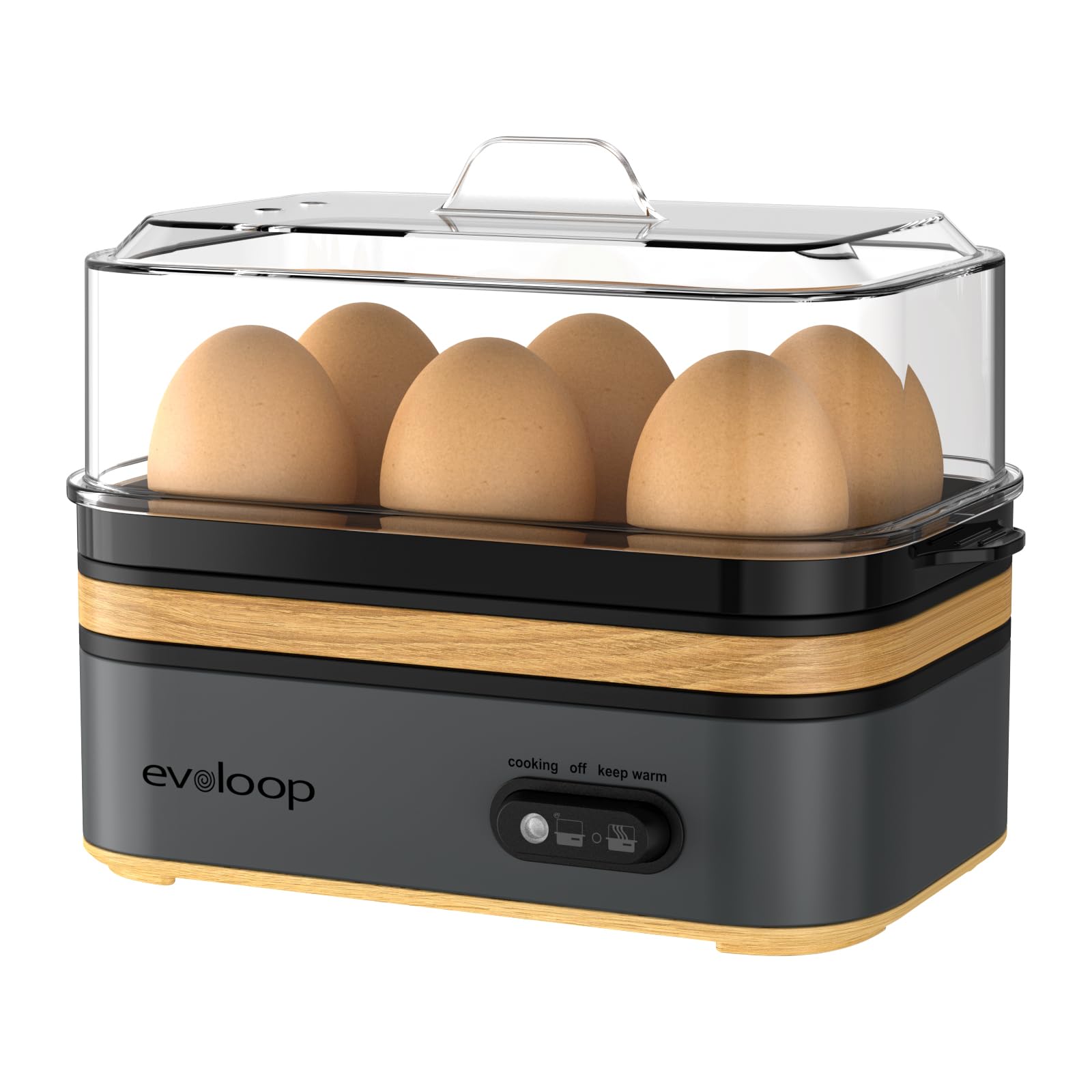Evoloop Rapid Egg Cooker demonstrates six-egg capacity for busy mornings