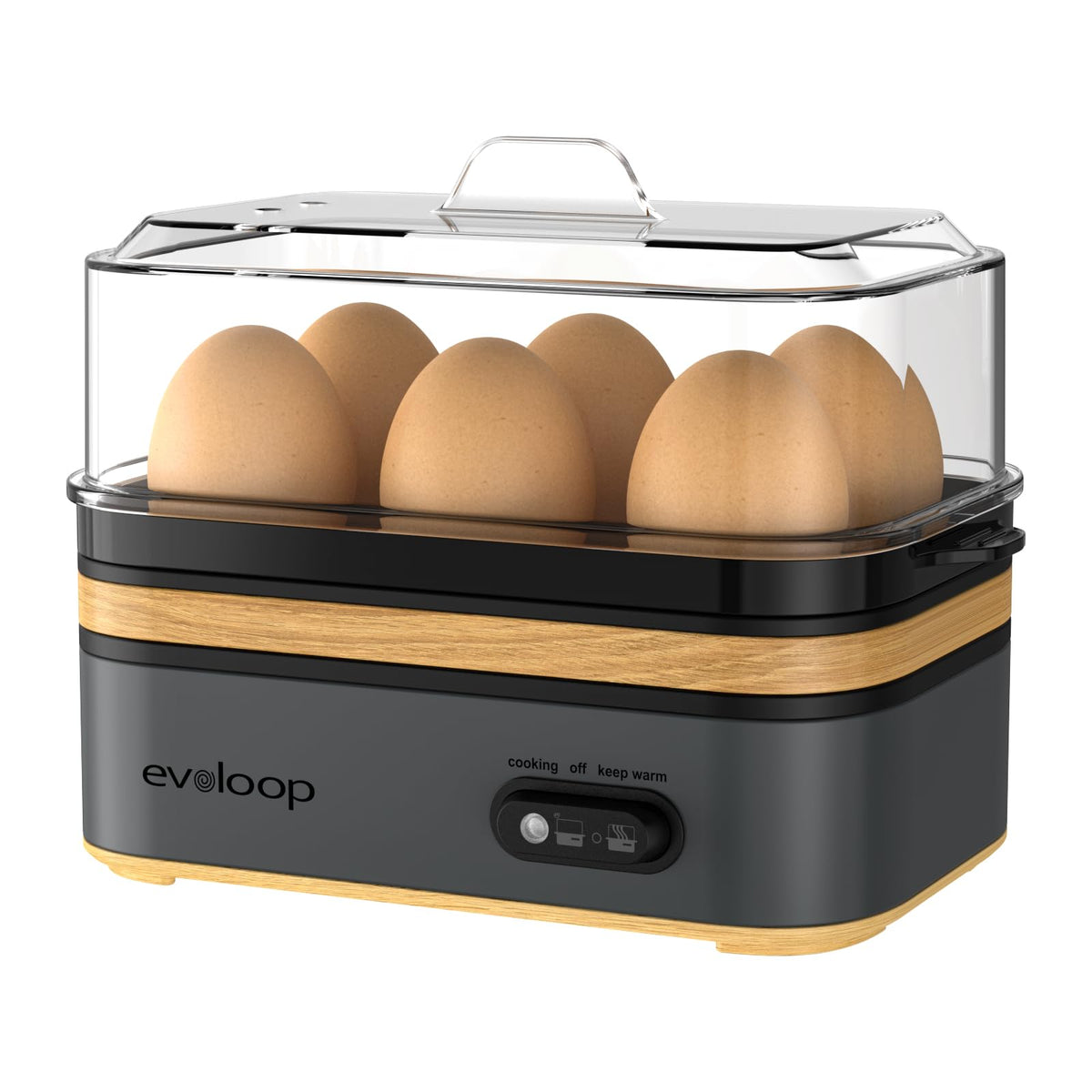 Evoloop Rapid Egg Cooker demonstrates six-egg capacity for busy mornings