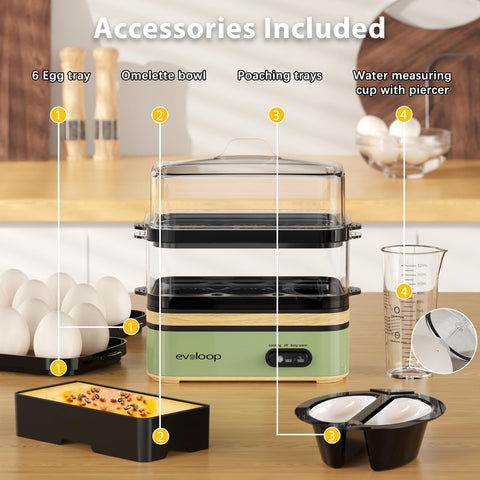 Evoloop Rapid Egg Cooker stackable design saves counter space