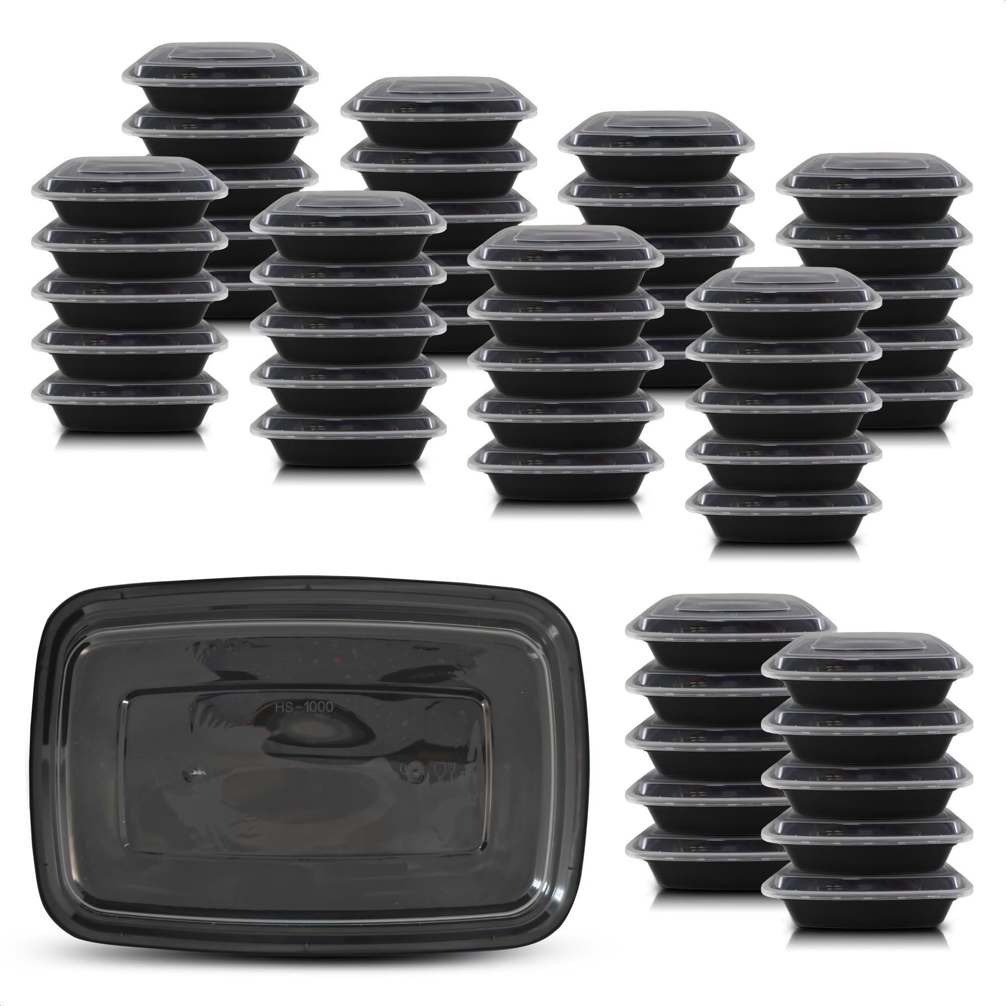 Evrblock 50-pack containers with lids for mess-free meal prep and leftovers.
