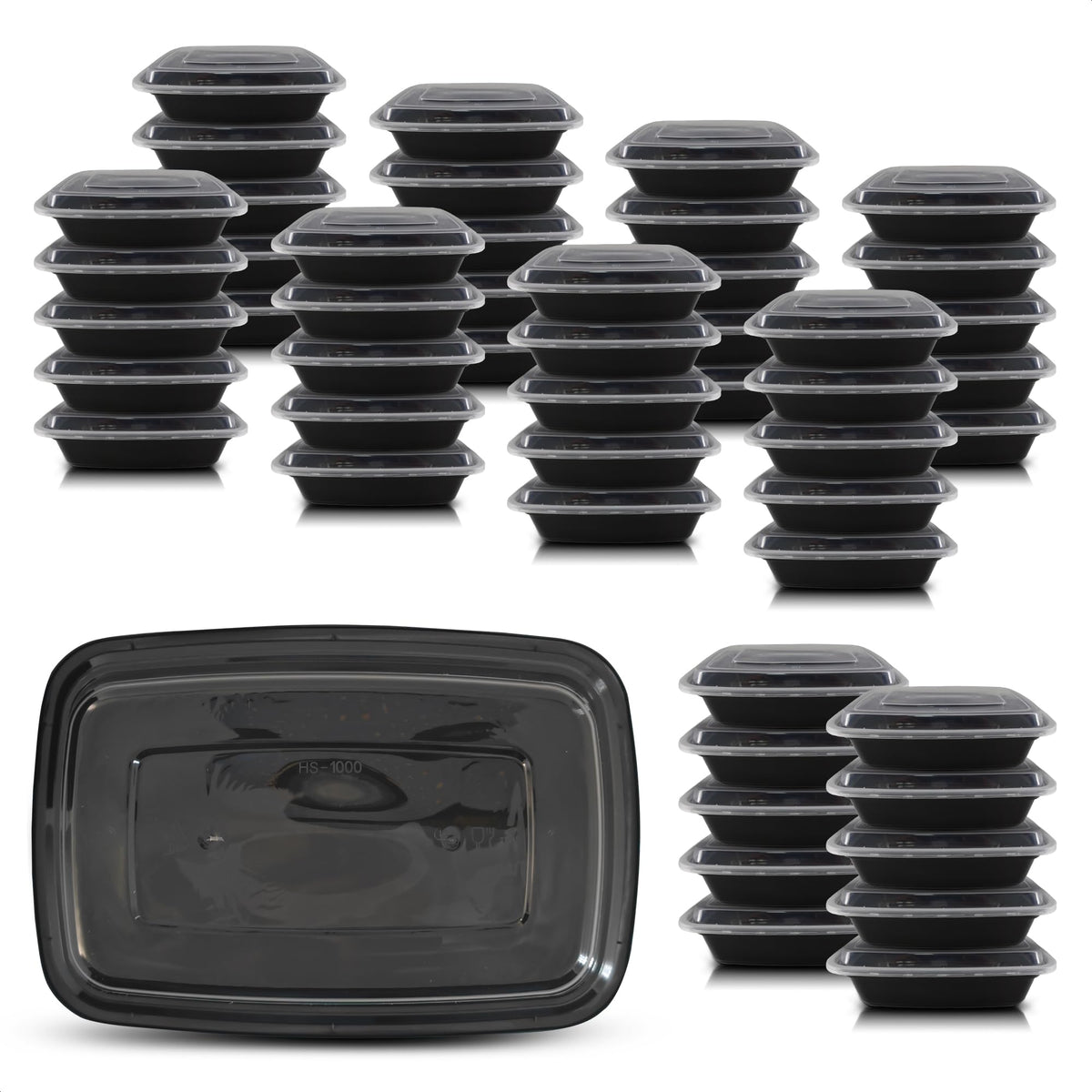 Evrblock 50-pack containers with lids for mess-free meal prep and leftovers.