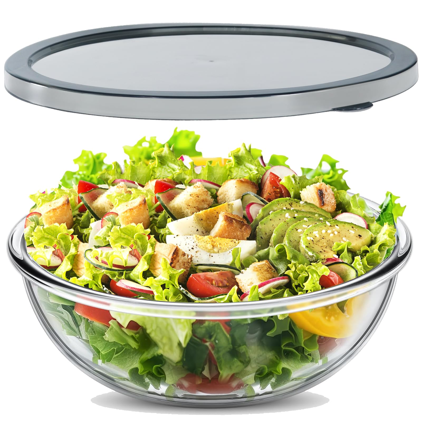 EWAFILU 6.2qt large glass mixing bowl with lid for efficient meal prep and storage