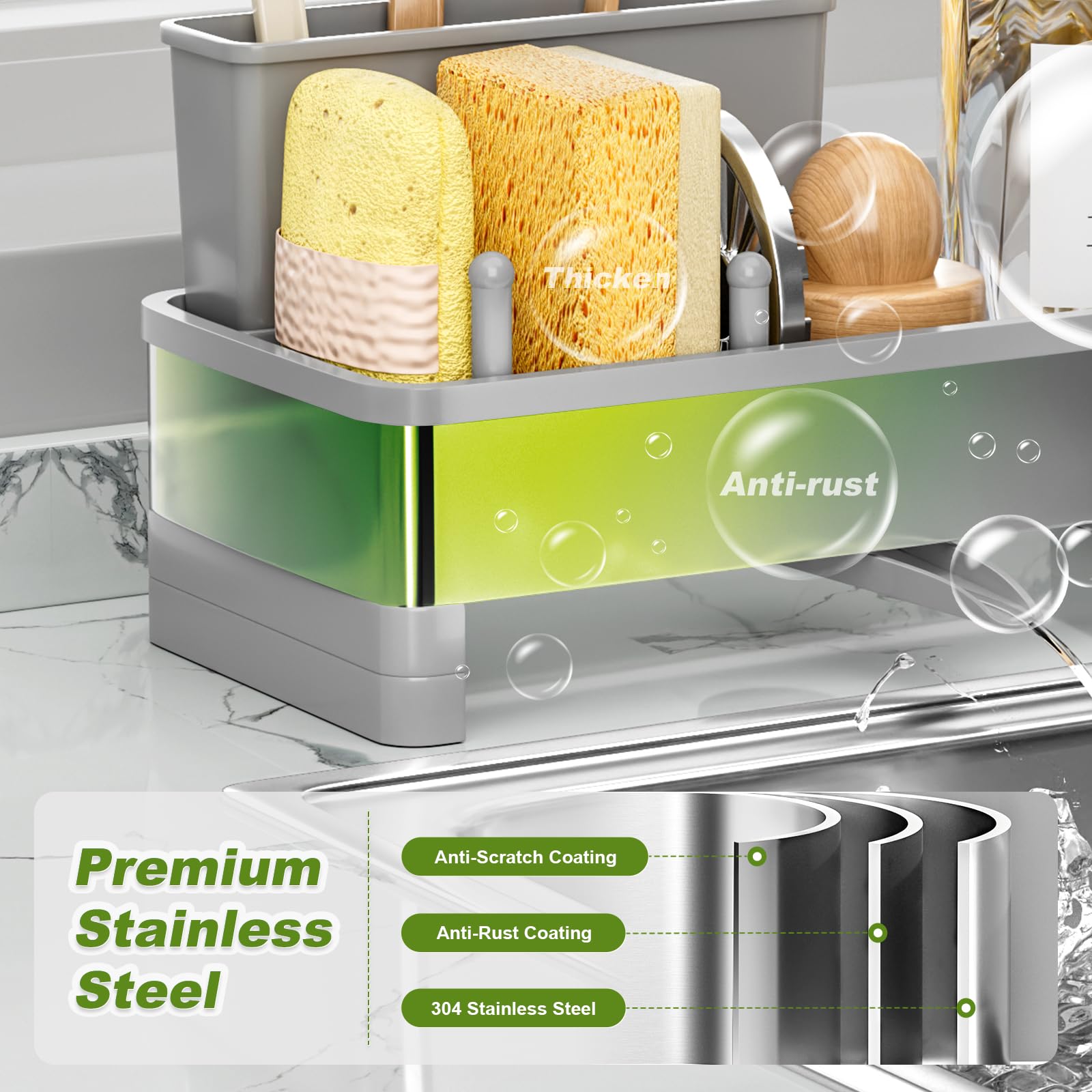Ewaiira sink caddy 360° drainage directs water back to the sink
