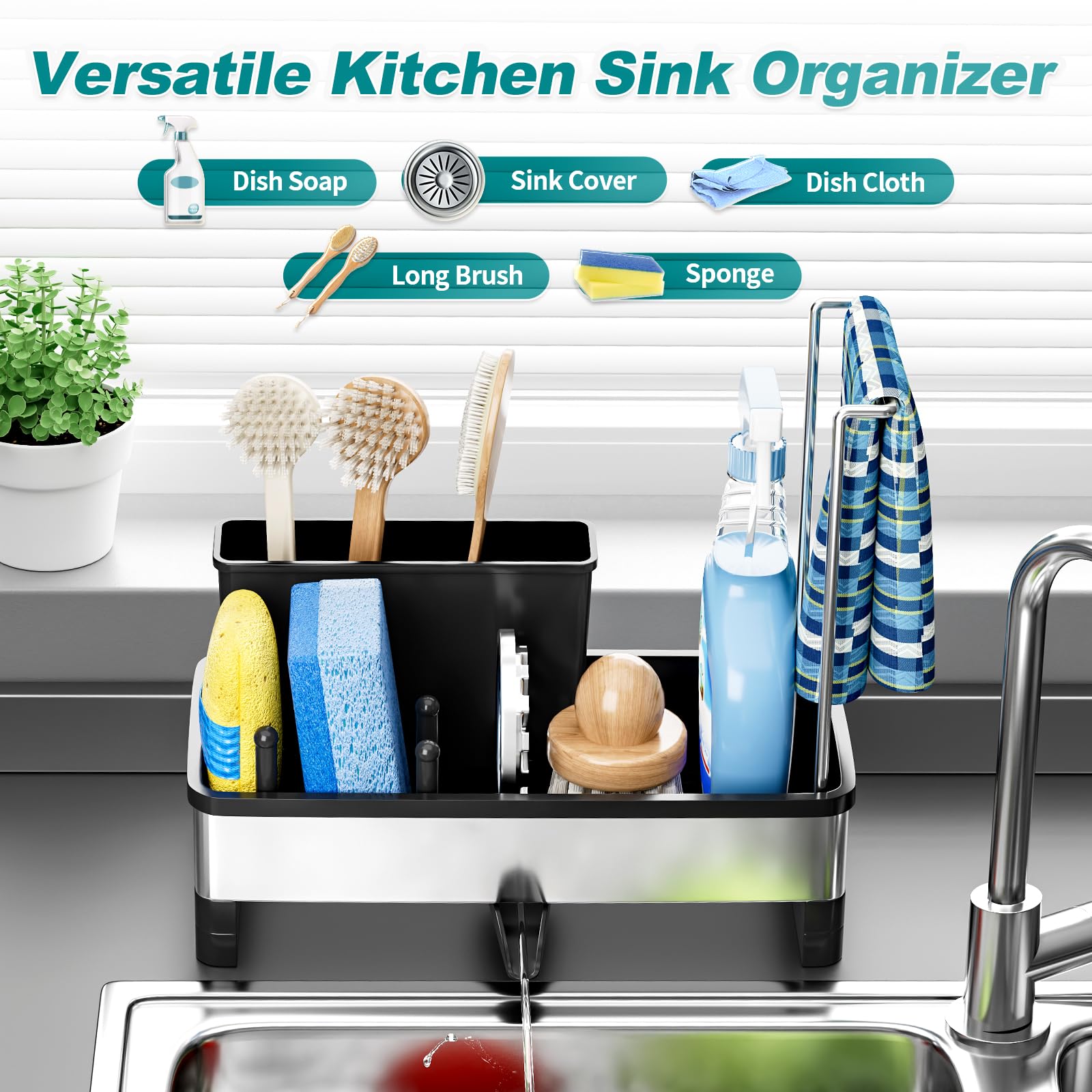 Ewaiira sink caddy brush holder keeps brushes organized and dry.