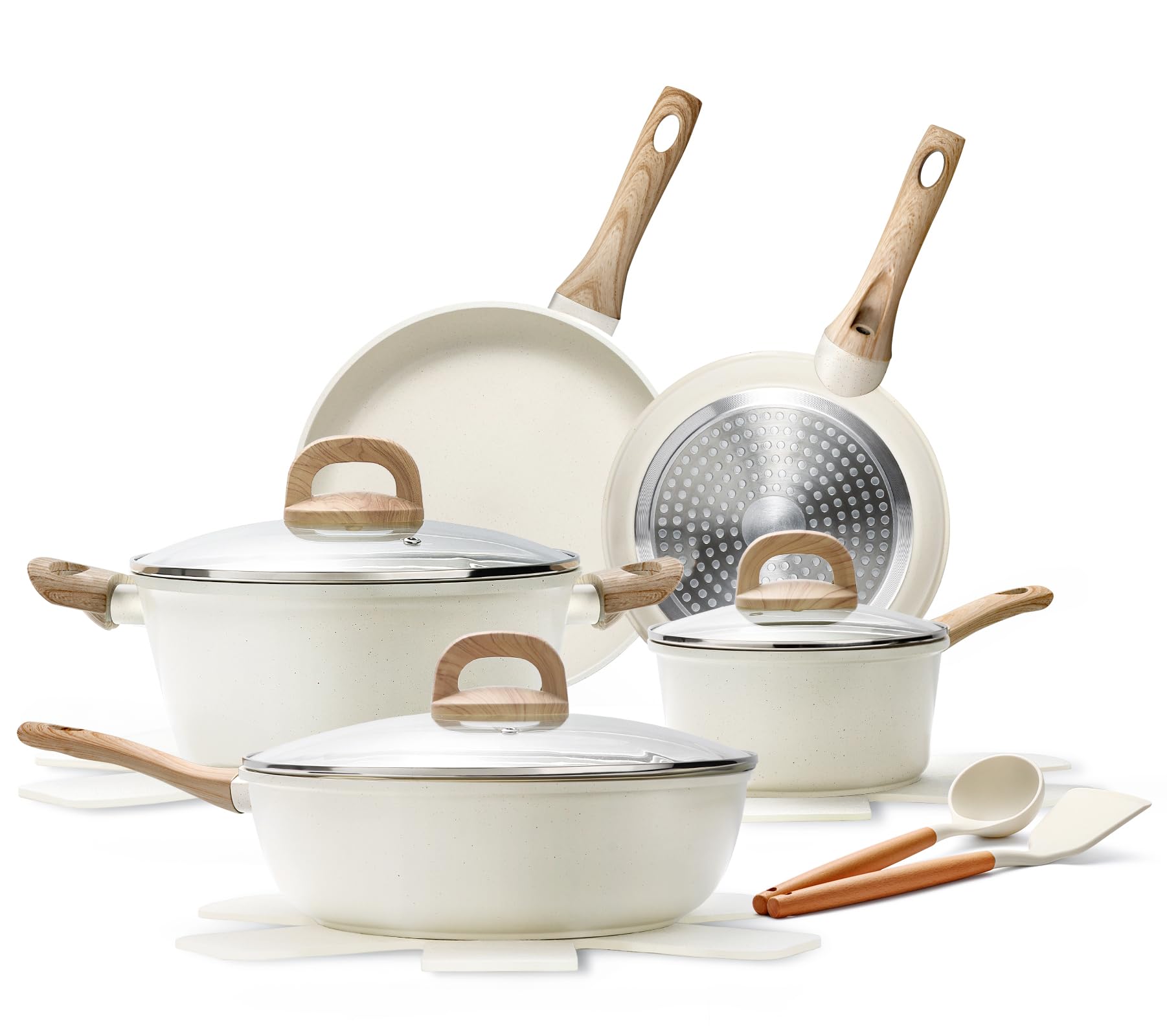 EWFEN 14-piece pots and pans set for versatile cooking with easy nonstick release.