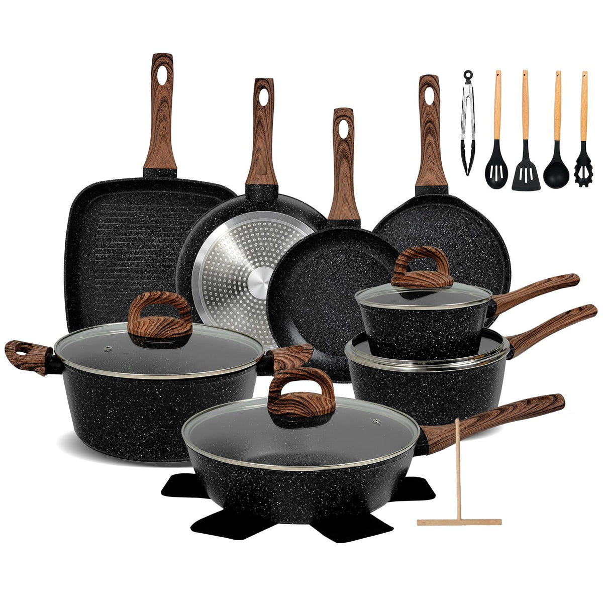 EWFEN 25-piece cookware set on stove for versatile home cooking
