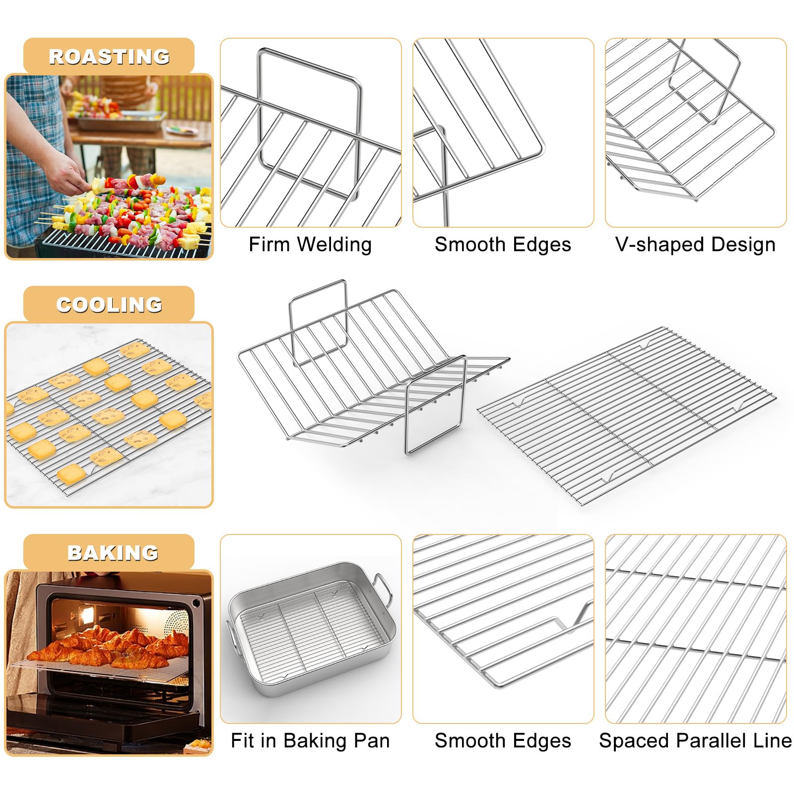 EWFEN 3-piece roasting set includes pan and two racks for versatile cooking