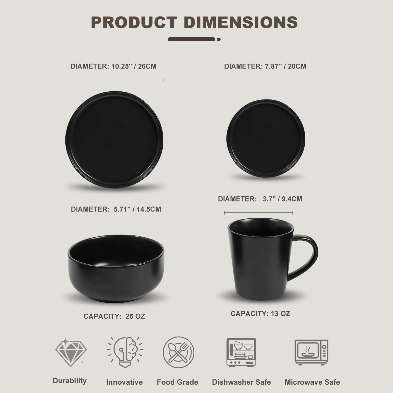 EWFEN black dinner plates side profile with sleek modern design