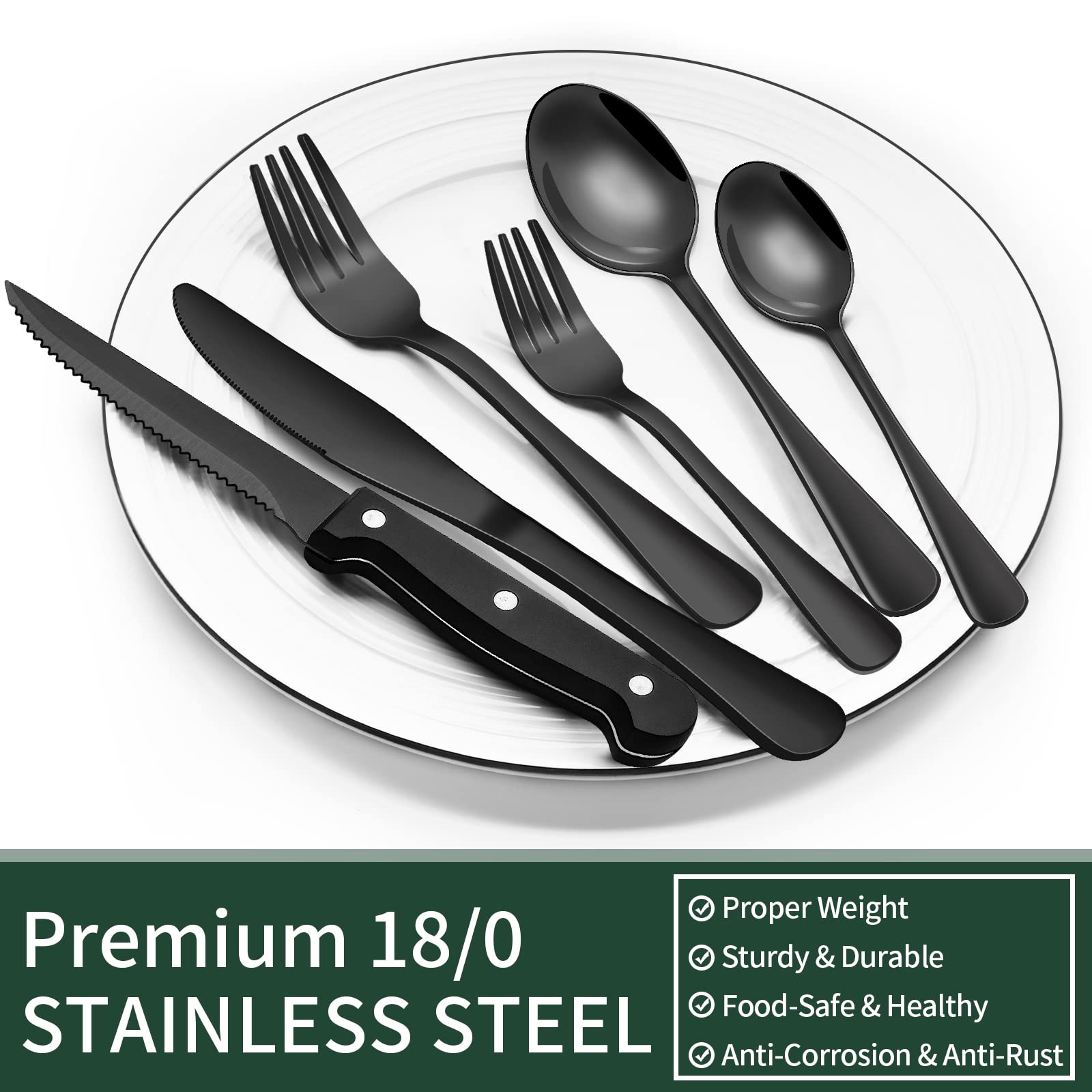 EWFEN black silverware set with dinner knives offering reliable cutting power