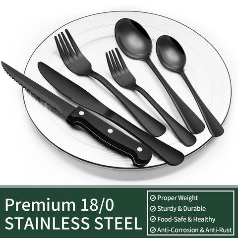 EWFEN black silverware set with dinner knives offering reliable cutting power