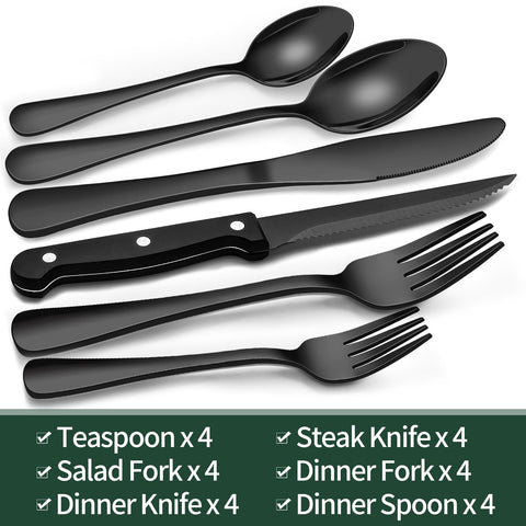 EWFEN black silverware set with salad forks adding refined elegance to meals