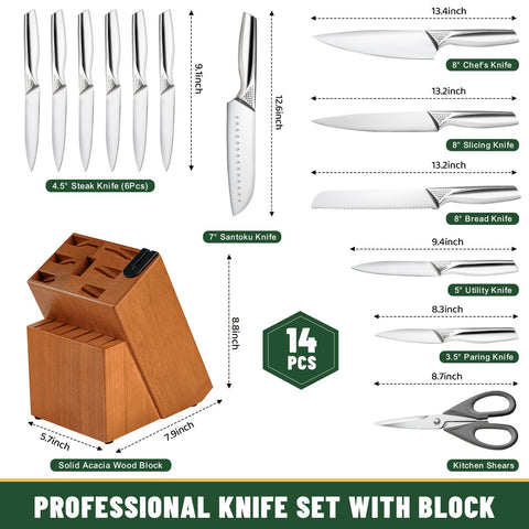 EWFEN 8-inch chef knife with stainless steel blade for precise slicing.