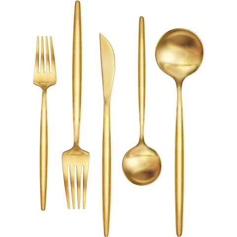 ewfen gold silverware set for six on table, elevating everyday meals with upscale design.