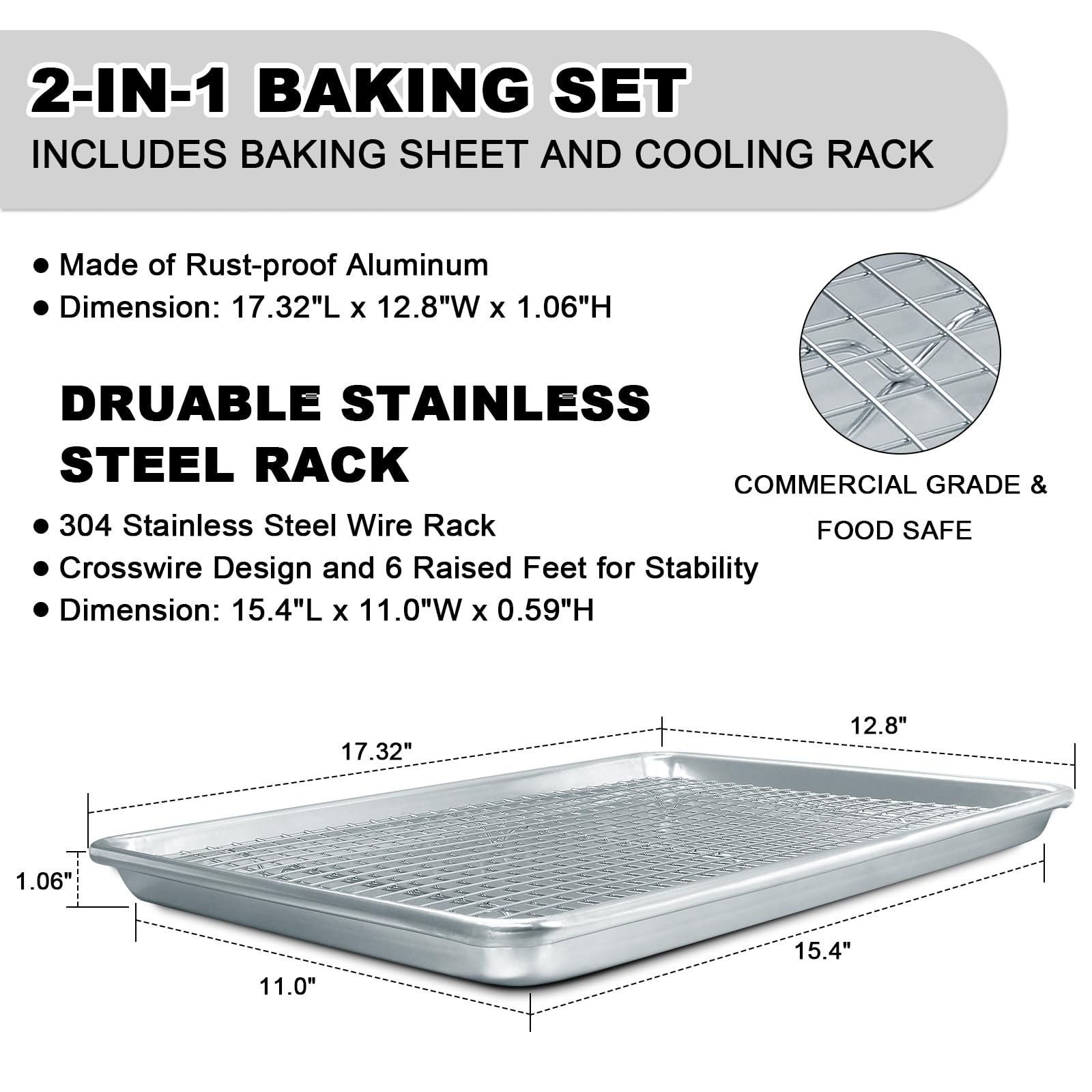 EWFEN half sheet pan with rack set top view highlighting even heat distribution