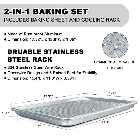 EWFEN half sheet pan with rack set top view highlighting even heat distribution