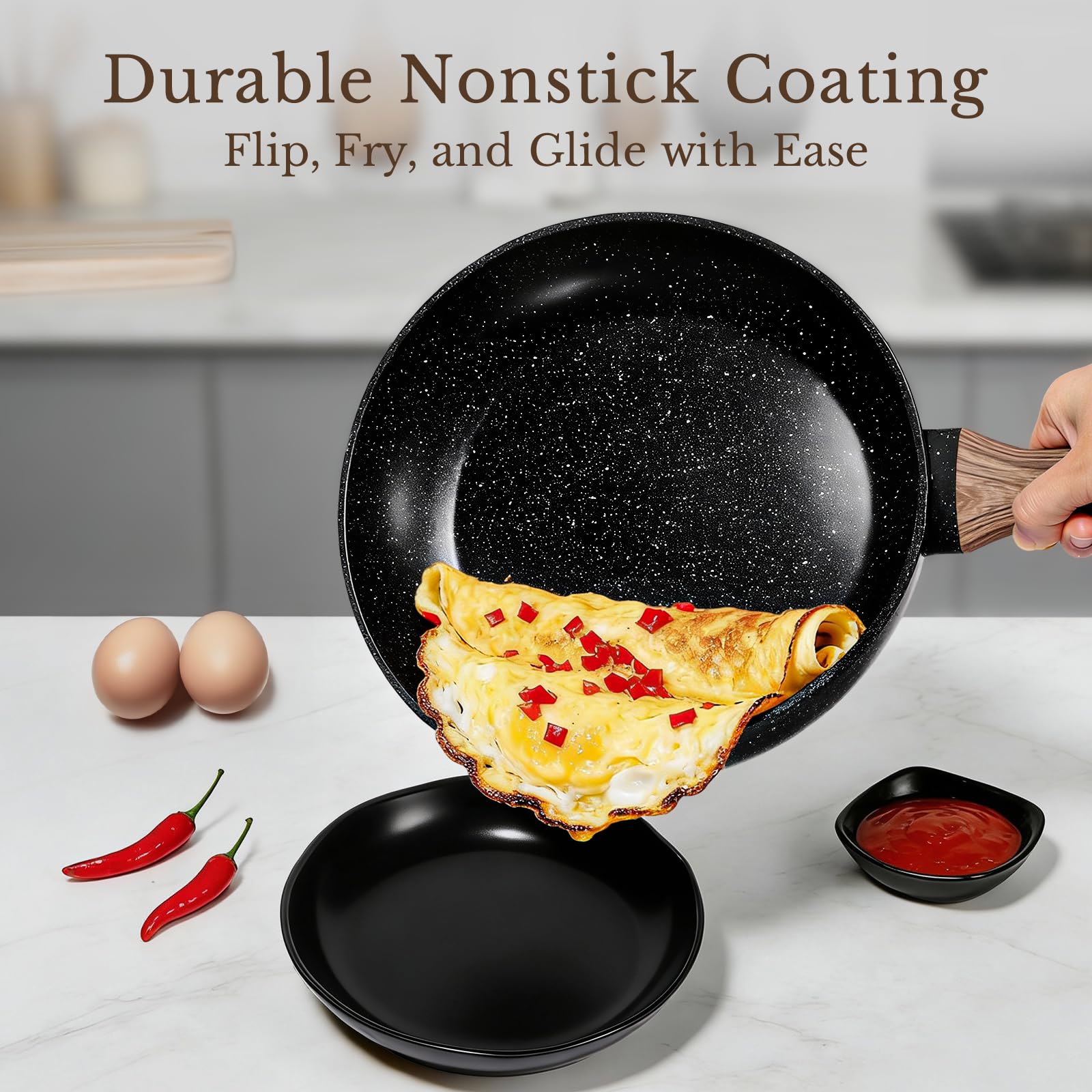 EWFEN included silicone utensils beside pans for easy cooking
