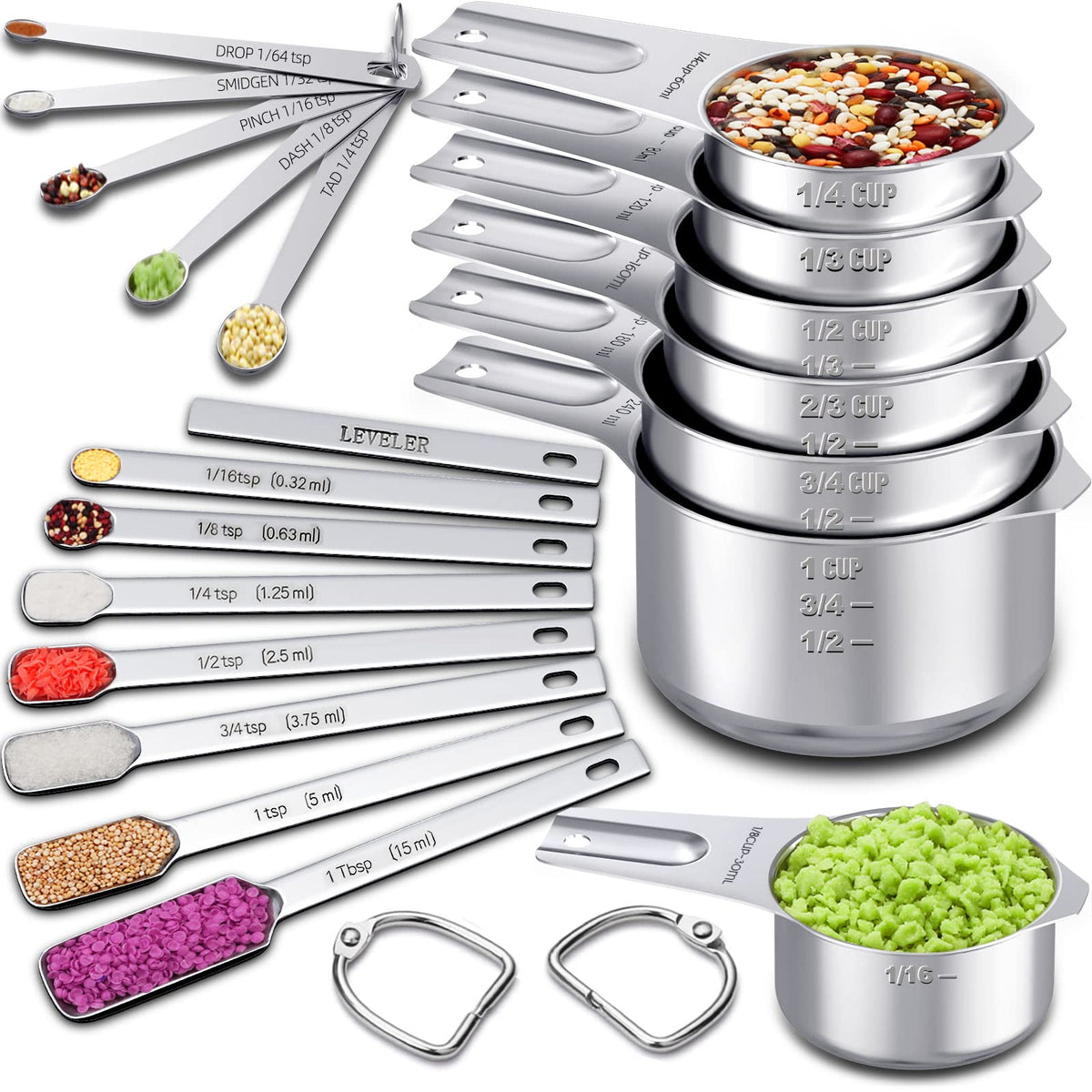 EWFEN measuring cups nesting set in durable stainless steel for precise kitchen measurements.