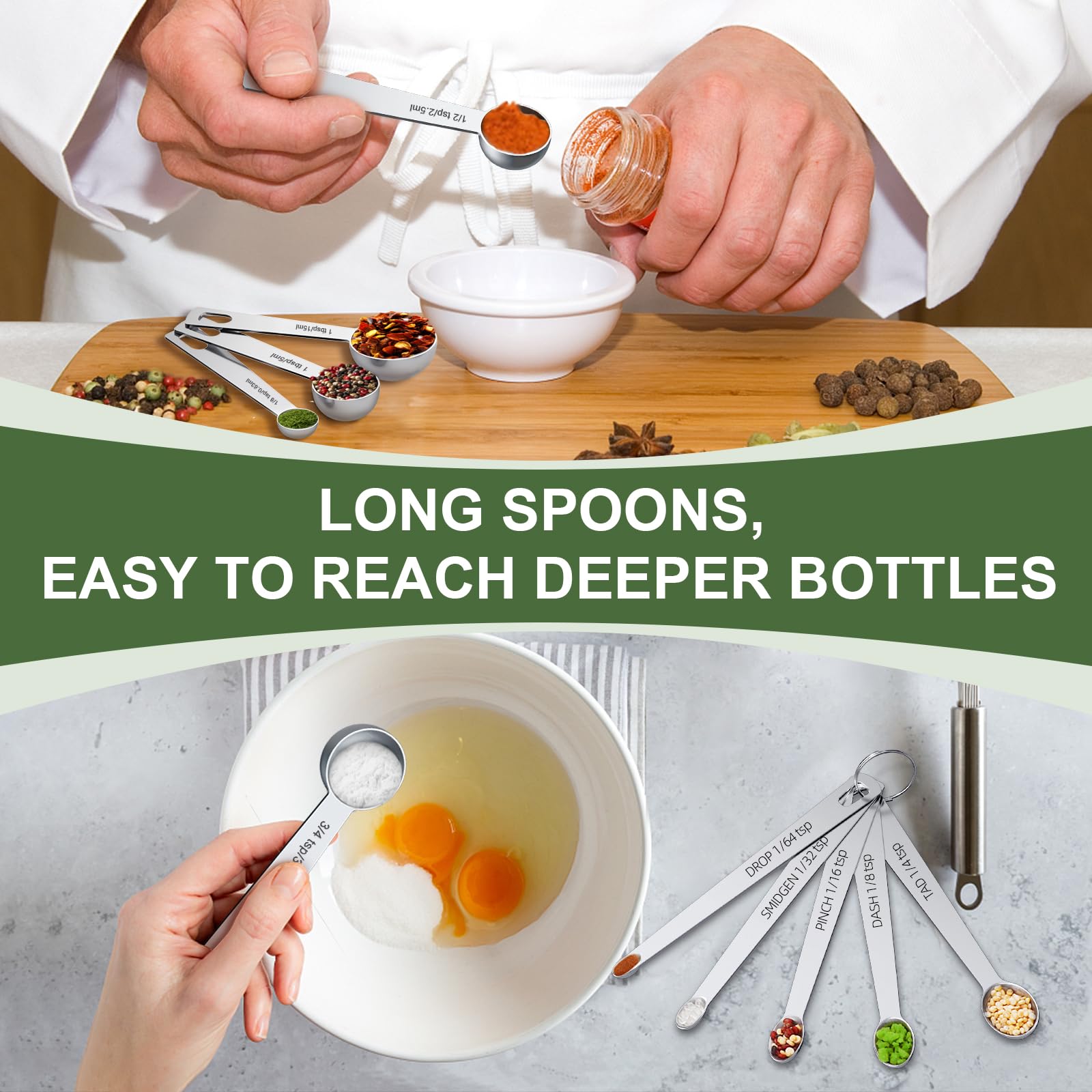 EWFEN measuring cups feature outside measurements for quick reading and inside readouts.