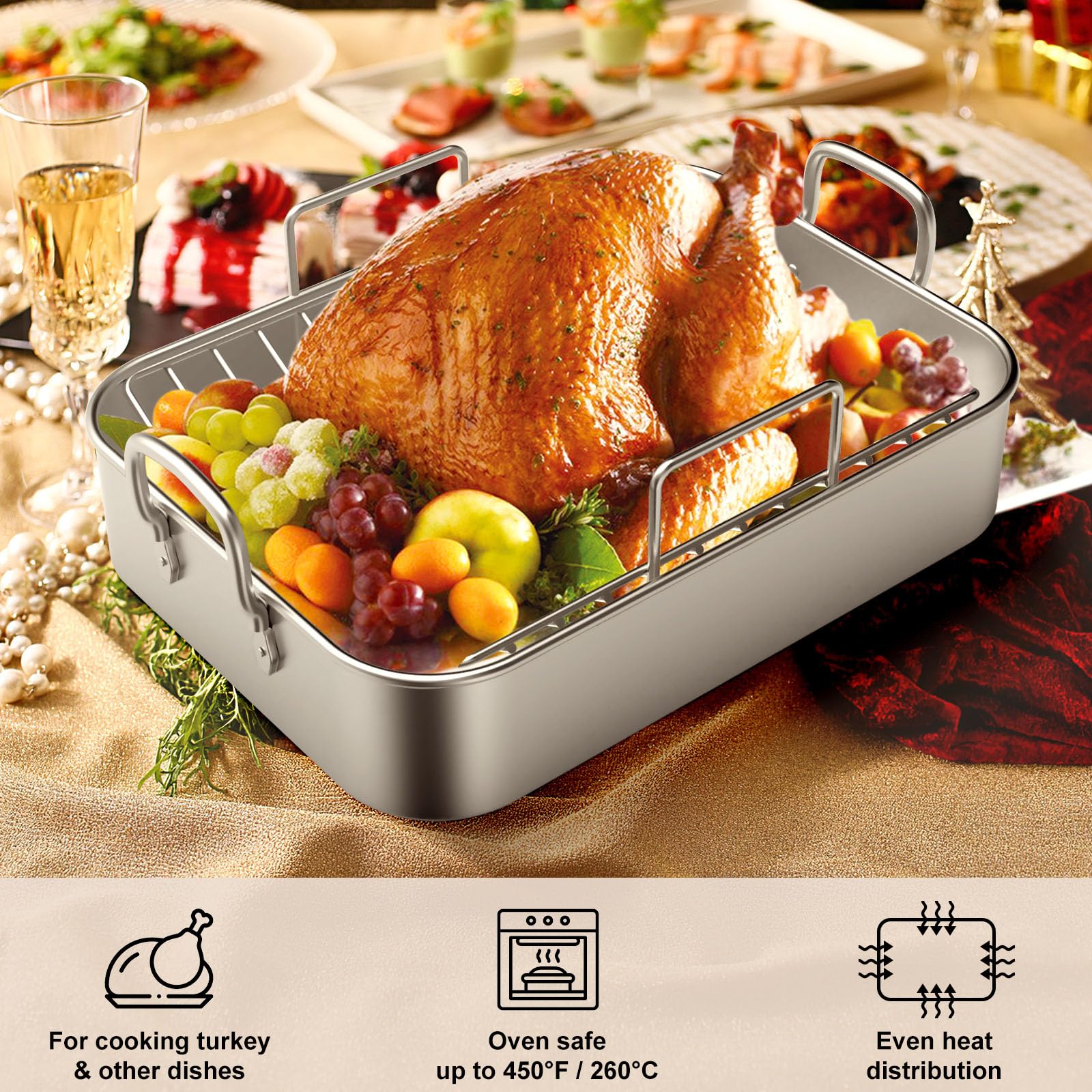 EWFEN roasting pan with fixed handles for stable lifting