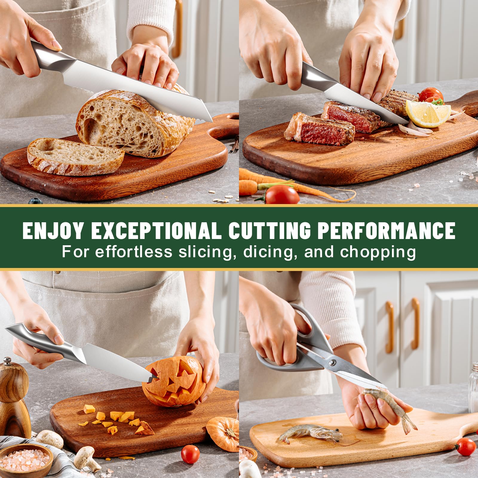 EWFEN santoku knife used for versatile chopping and mincing.