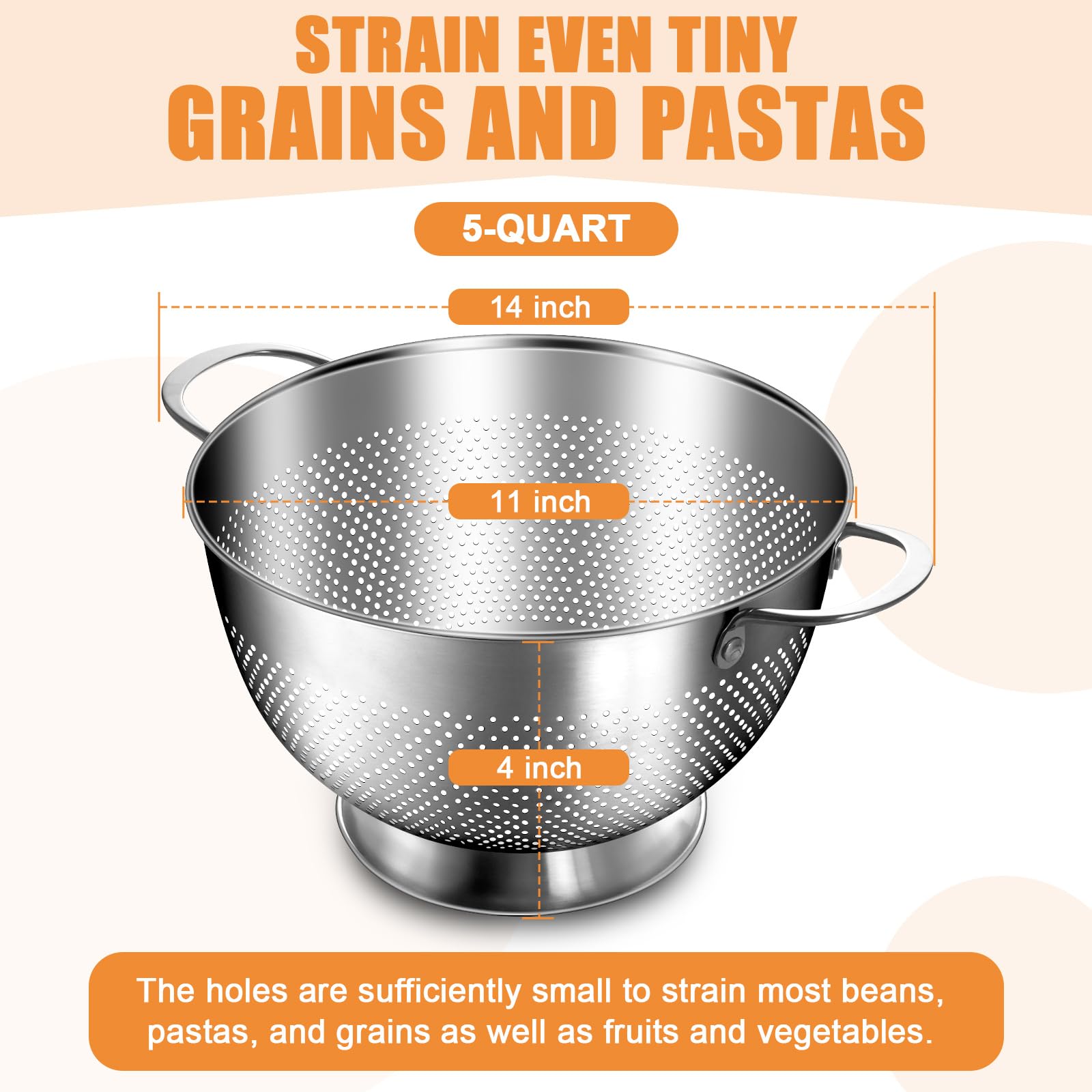 EWFEN 5qt colander with handles ready for boiling pasta