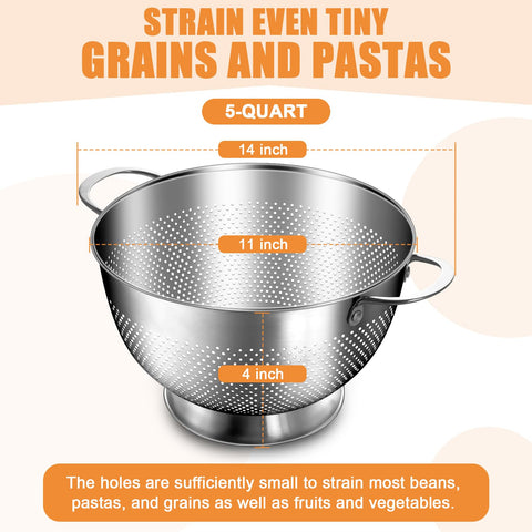 EWFEN 5qt colander with handles ready for boiling pasta