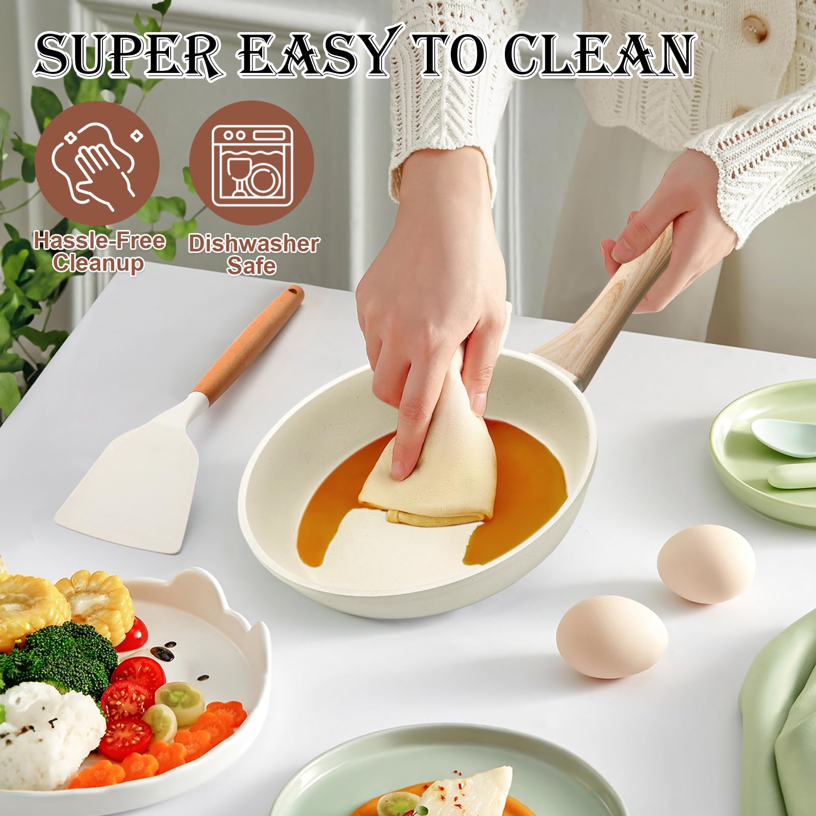 EWFEN utensils and pan protectors included for organized cookware care.