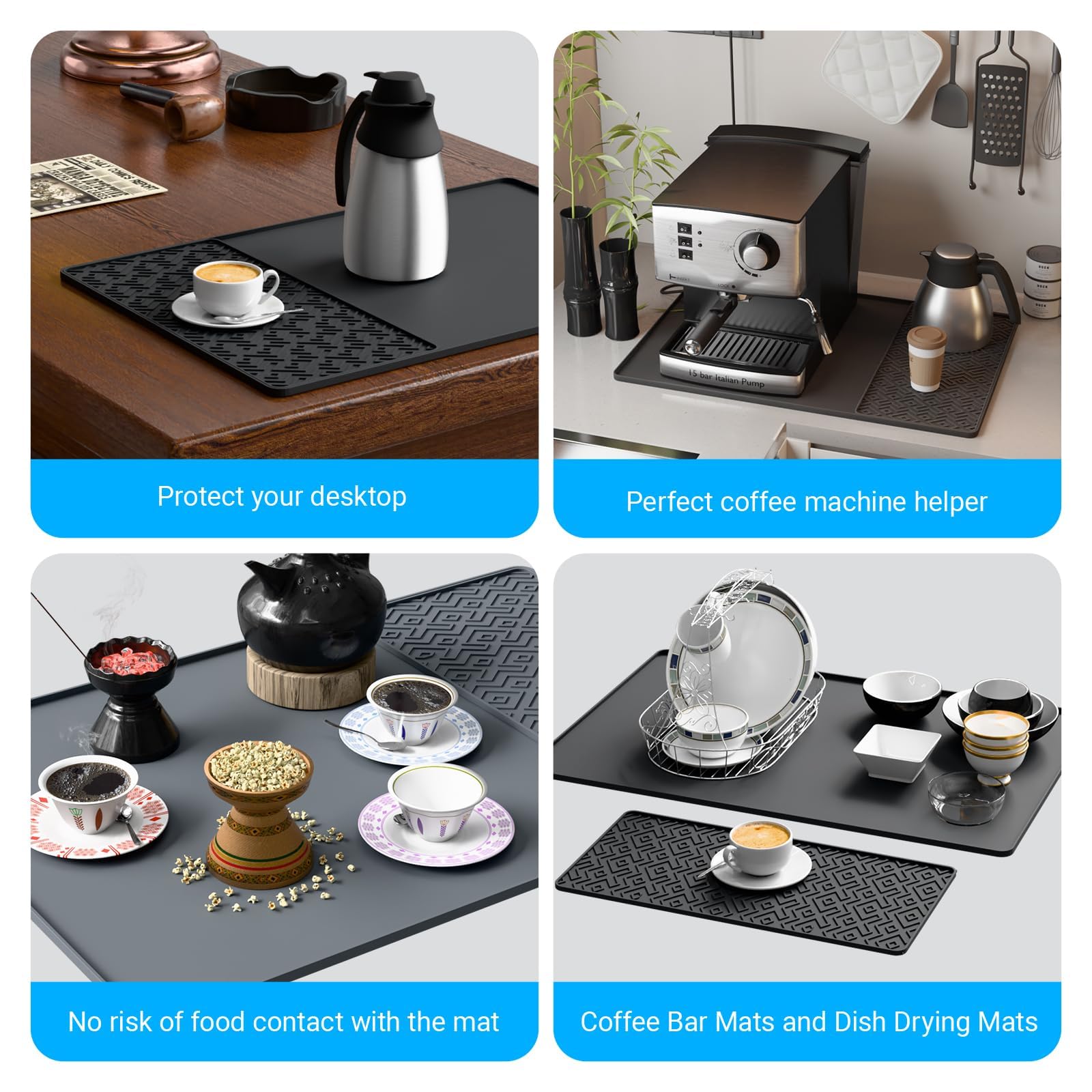 EWX silicone coffee mat easy-clean surface, wipe or rinse after use