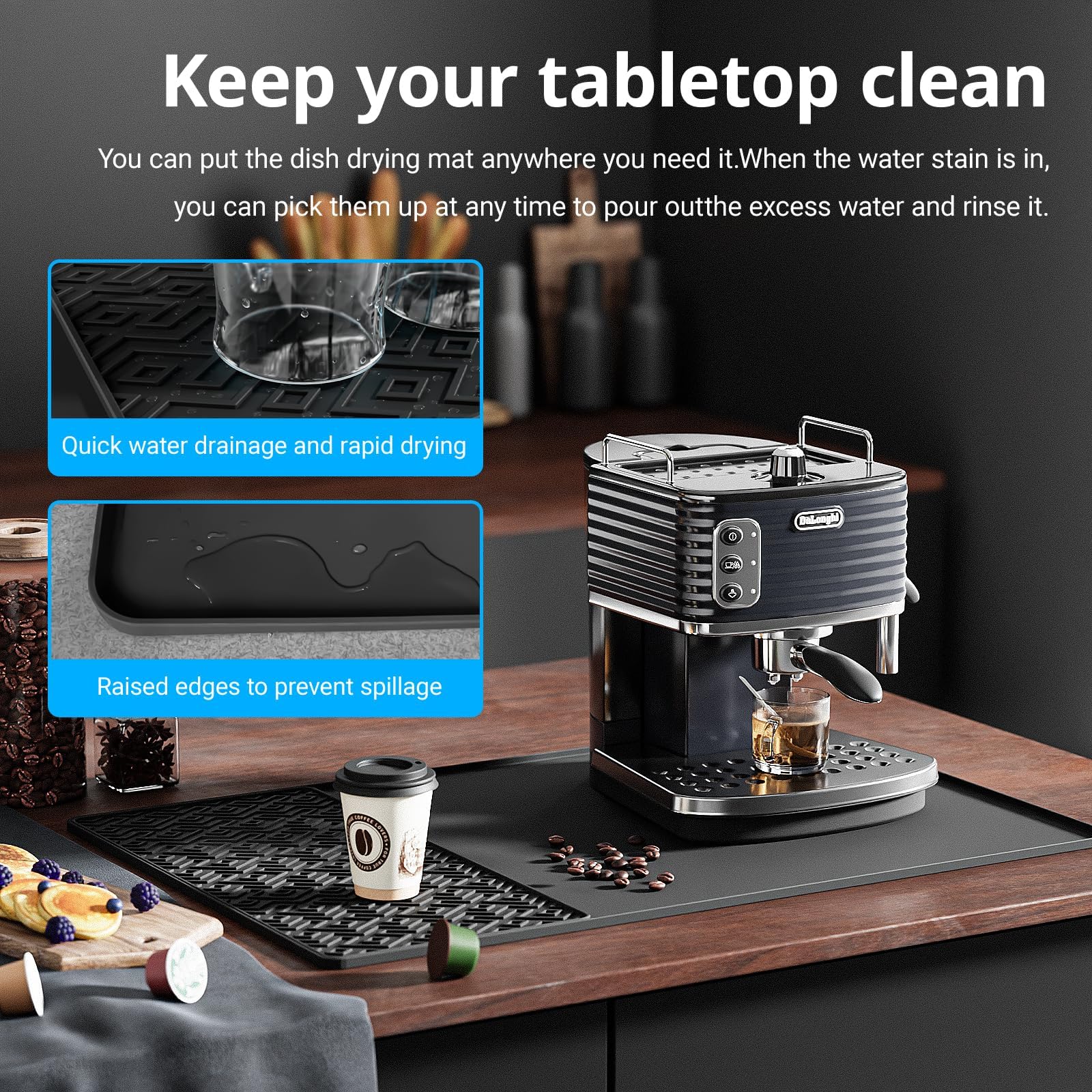 EWX silicone coffee mat heat-resistant bar mat protects countertops from hot appliances