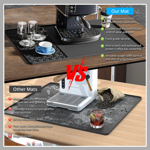 EWX silicone coffee mat raised edge contains spills and guards counters