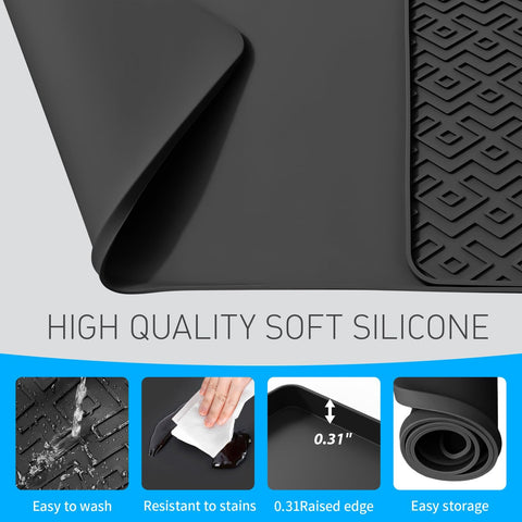 EWX silicone coffee mat placed under a dish rack for drying and organization
