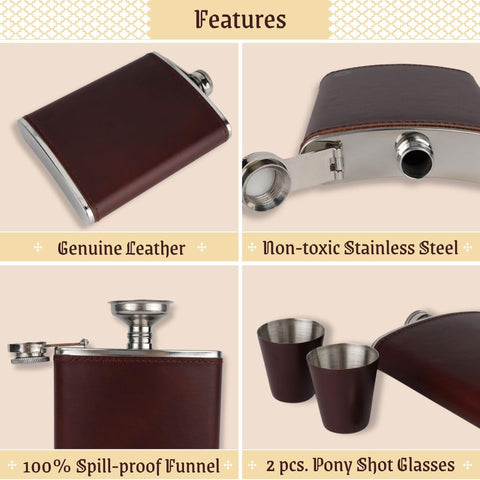Excalibur Brothers leather case with buckle keeps the flask secure.