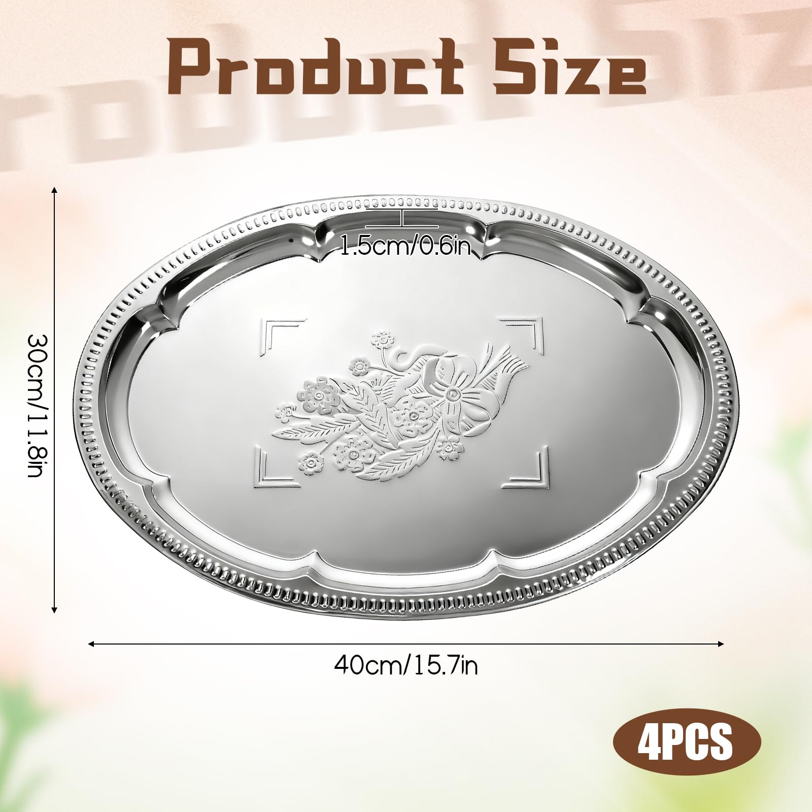 Exclaith oval silver tray with mirror finish enhances food display