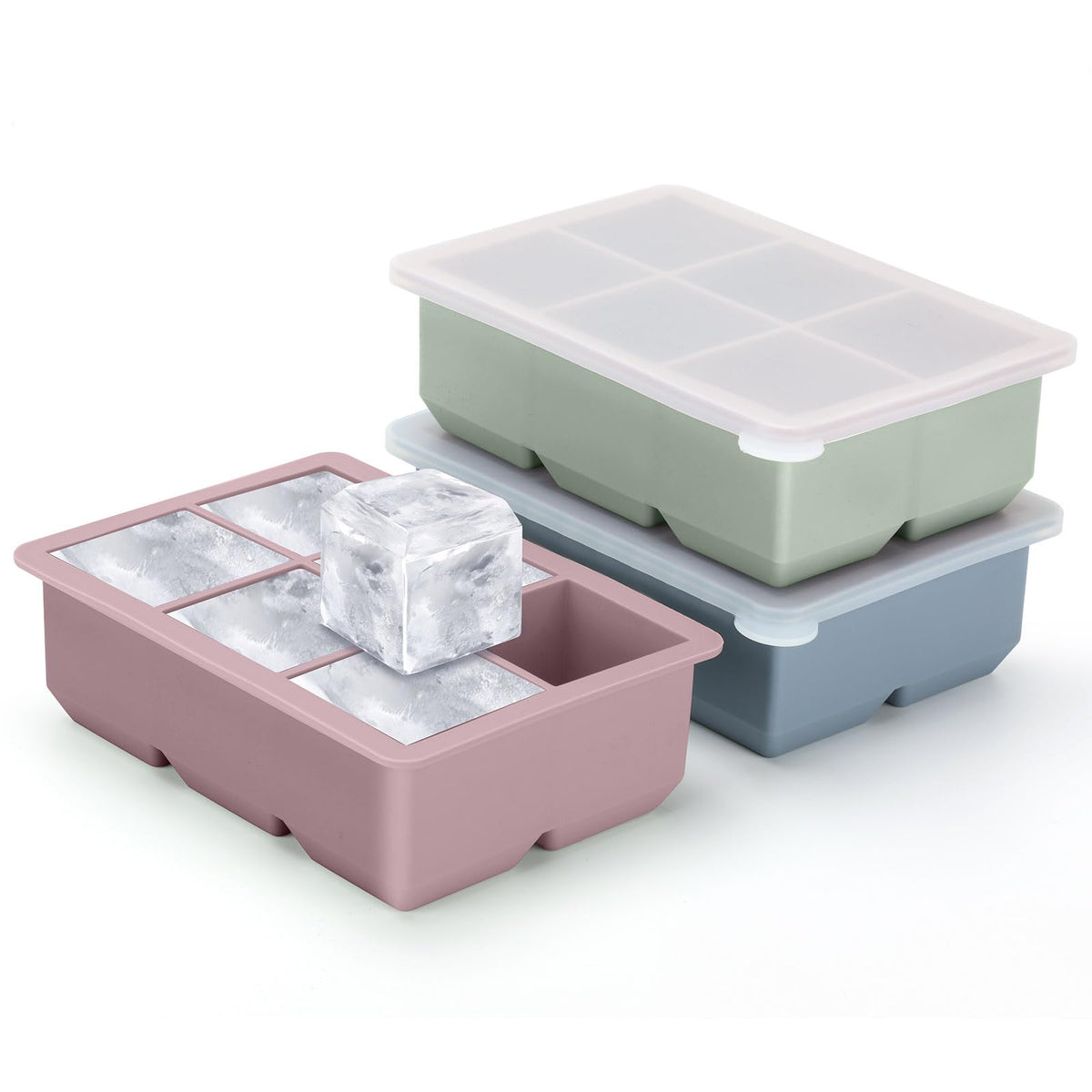Excnorm silicone ice cube trays 3-pack with large cubes for cocktails.