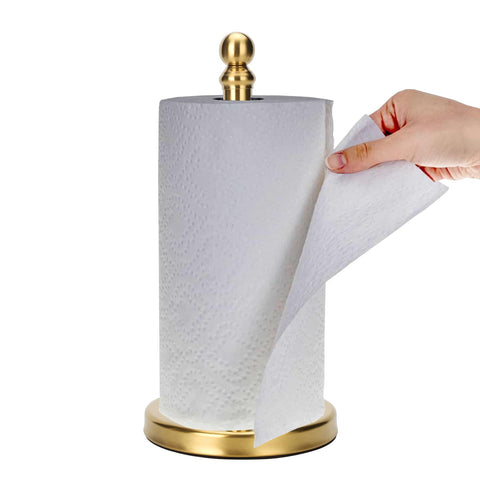 Exilon gold paper towel holder with weighted base for stable counter use
