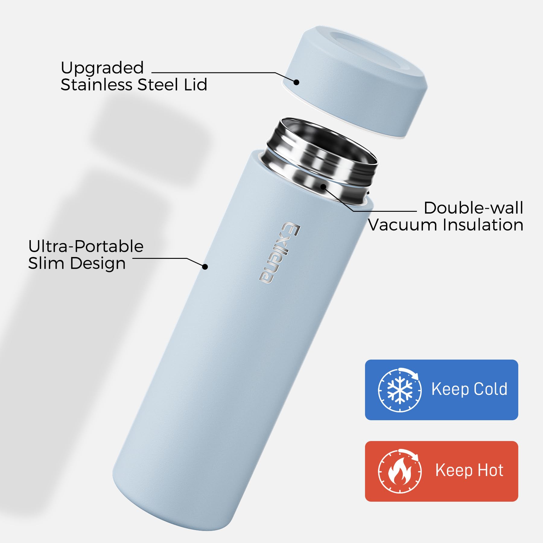 Exllena 12oz bottle features leak-proof seal for mess-free transport.