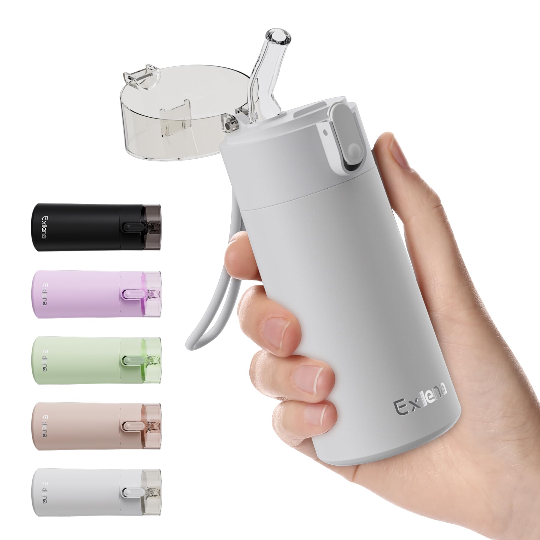Exllena 5oz bottle with one-hand cap enables easy on-the-go sipping.